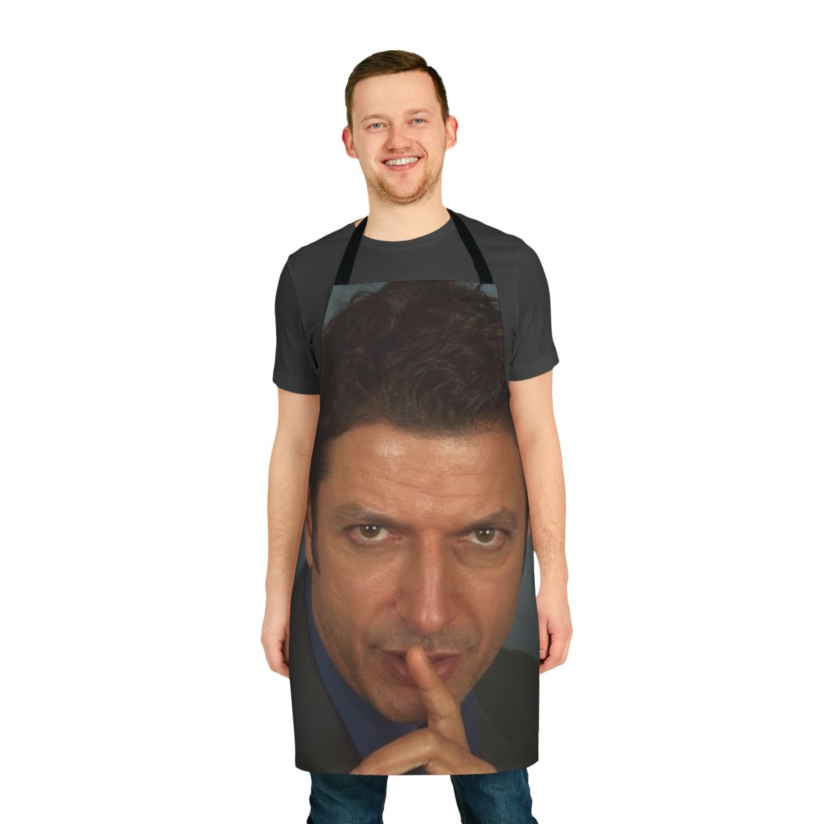 Amusing Jurassic Park themed apron featuring an image of actor Jeff Goldblum
