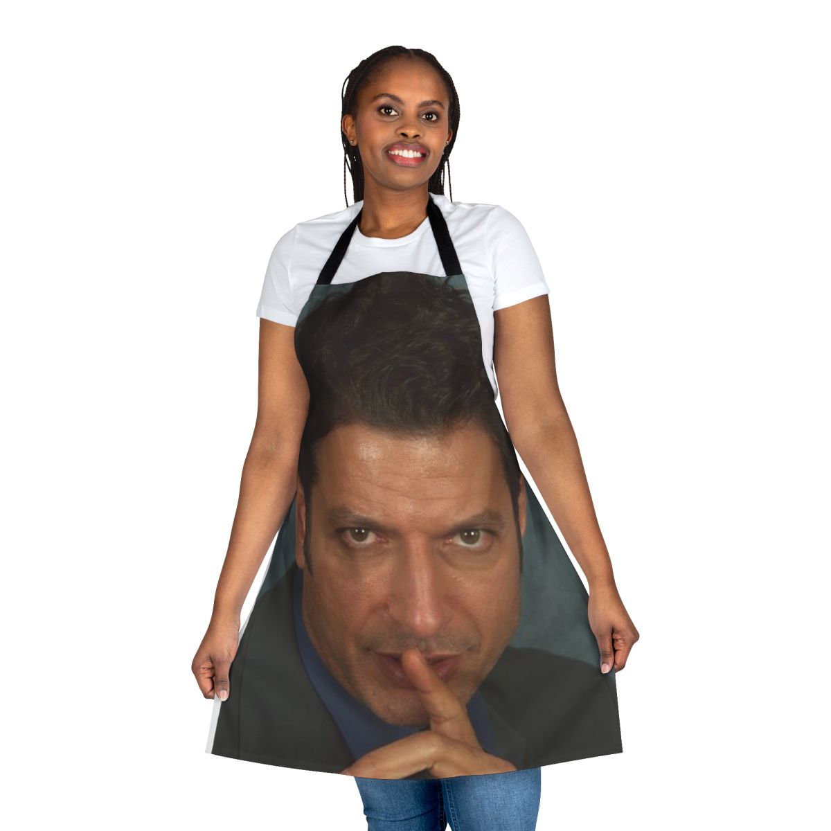 Amusing Jurassic Park themed apron featuring an image of actor Jeff Goldblum