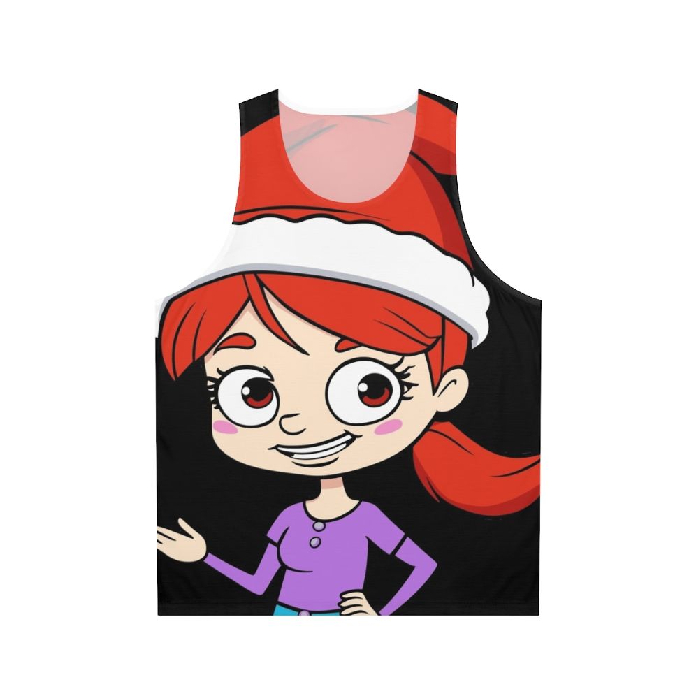 Jessi from the Netflix series Big Mouth wearing a Santa hat on a vibrant unisex tank top