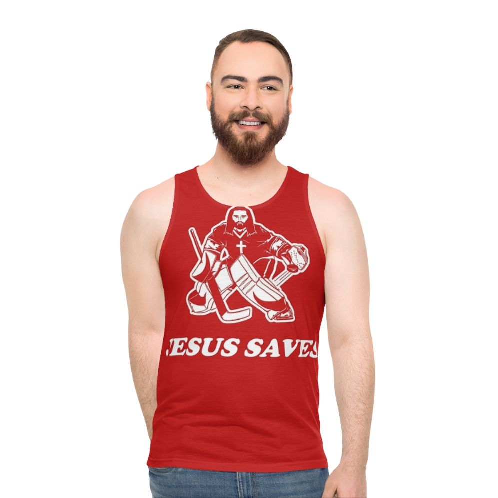 Jesus Saves Hockey Goalie Unisex Tank Top