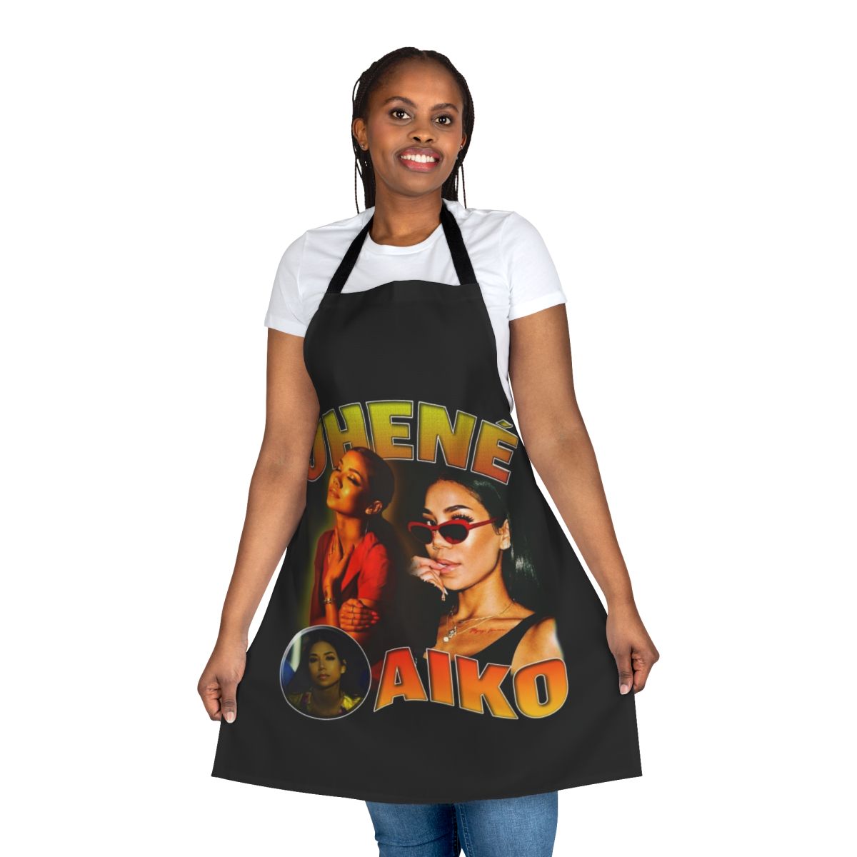 Stylish apron featuring a bootleg Jhene Aiko inspired design, perfect for music lovers and indie aesthetic enthusiasts.