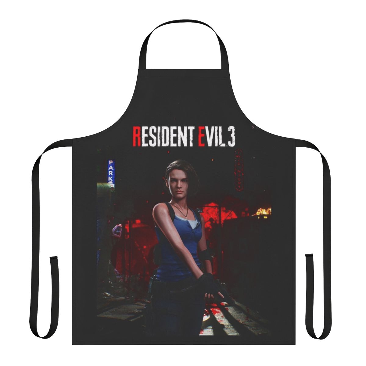 Resident Evil-themed apron featuring the character Jill Valentine