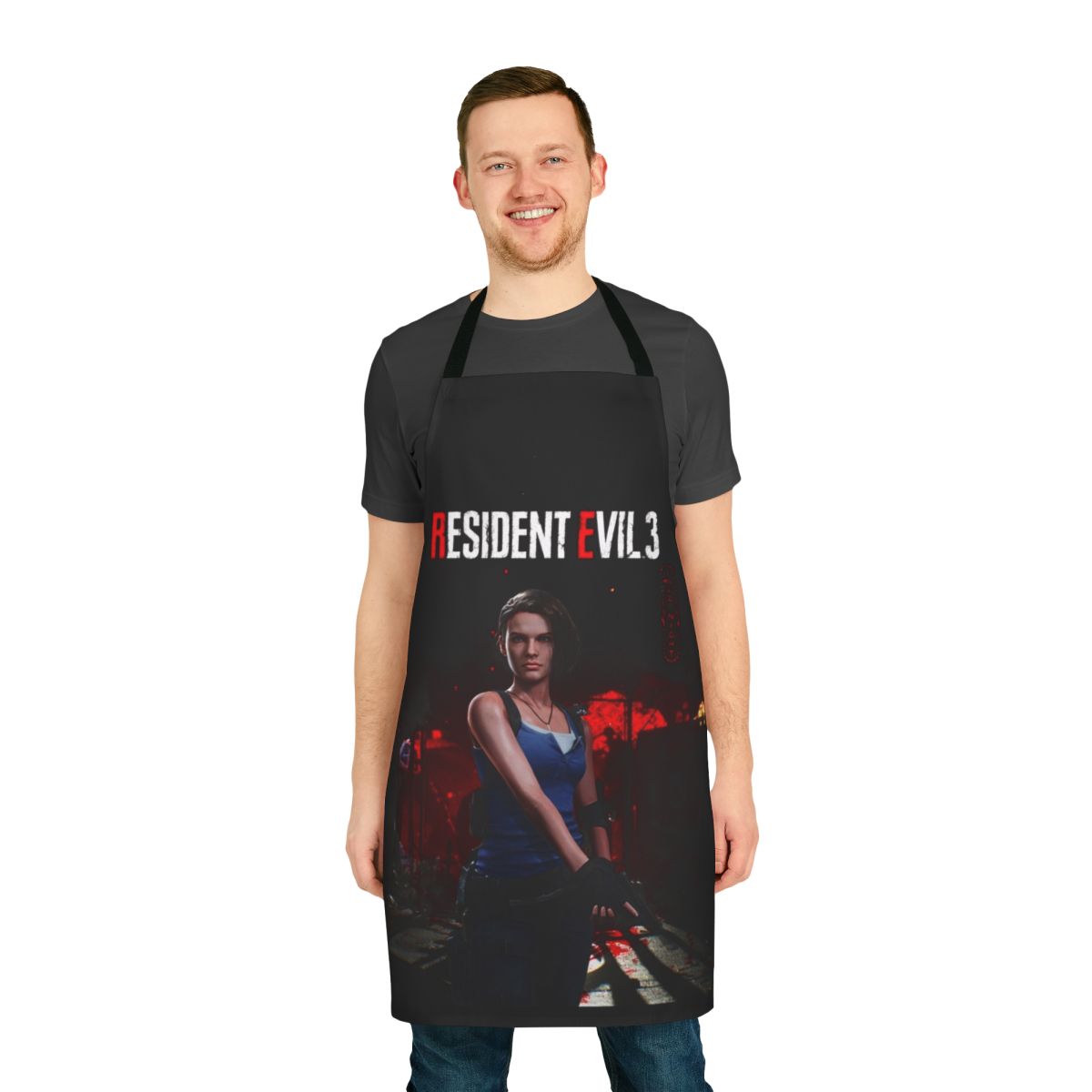 Resident Evil-themed apron featuring the character Jill Valentine