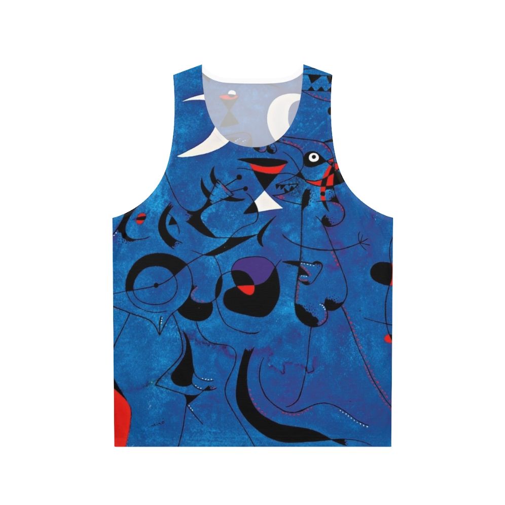 Unisex tank top featuring abstract primary color design inspired by the artwork of Joan Miro