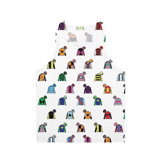 Unisex tank top featuring vibrant jockey silks design