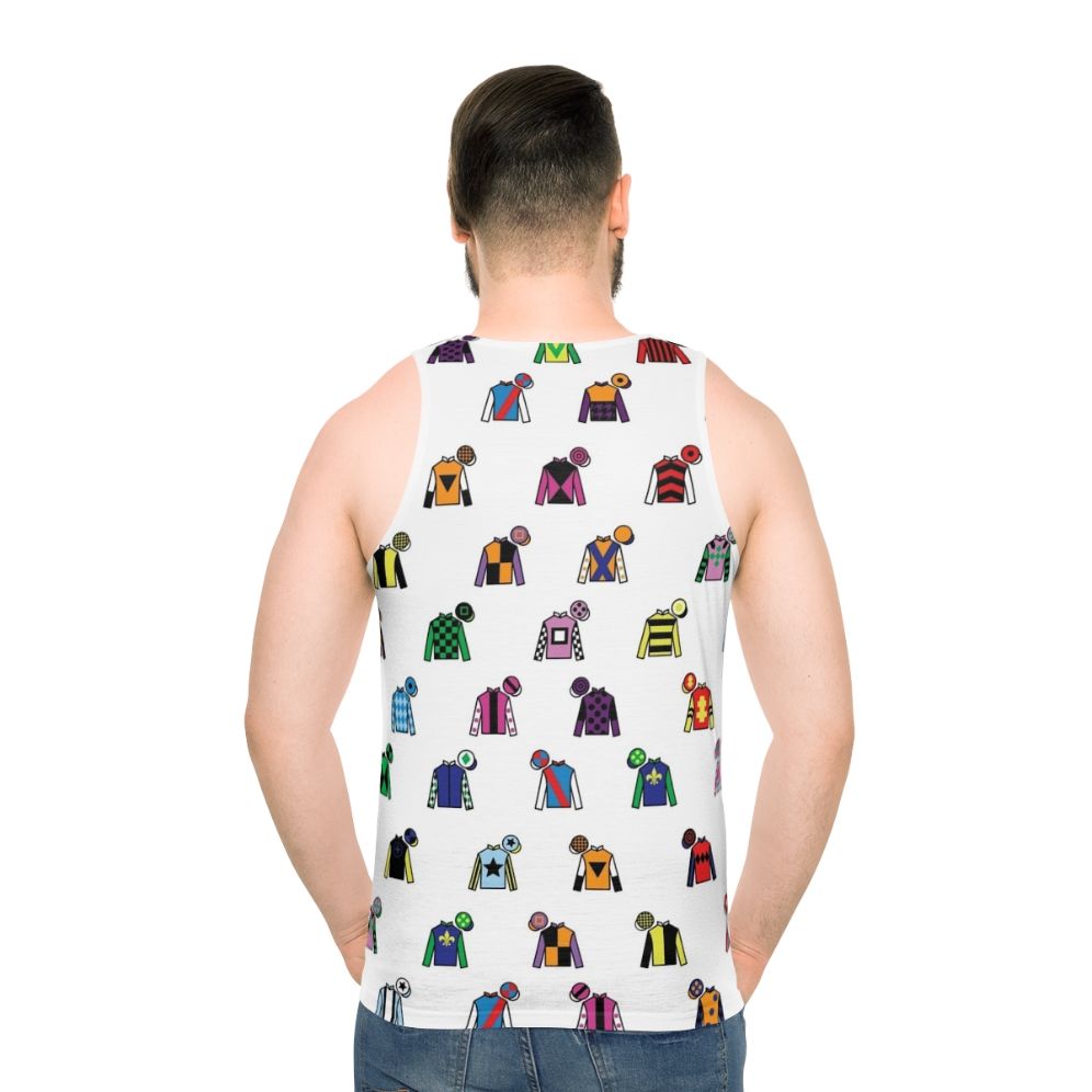 Unisex tank top featuring vibrant jockey silks design