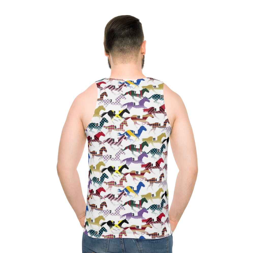 Unisex tank top with a colorful jockey silks pattern design