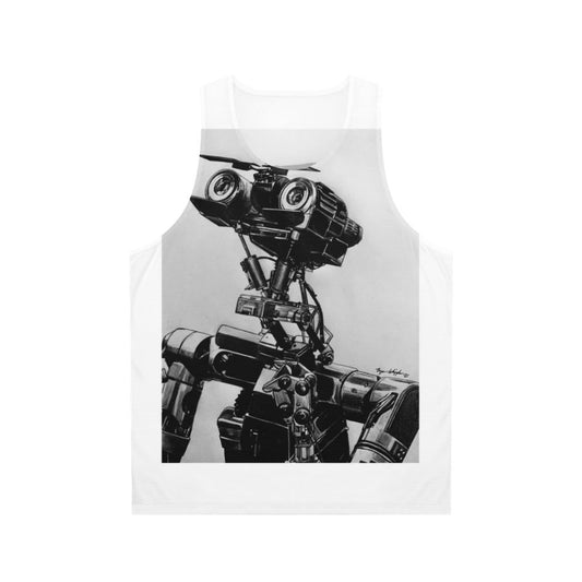 Johnny 5 from the classic 1988 movie Short Circuit on a unisex retro tank top