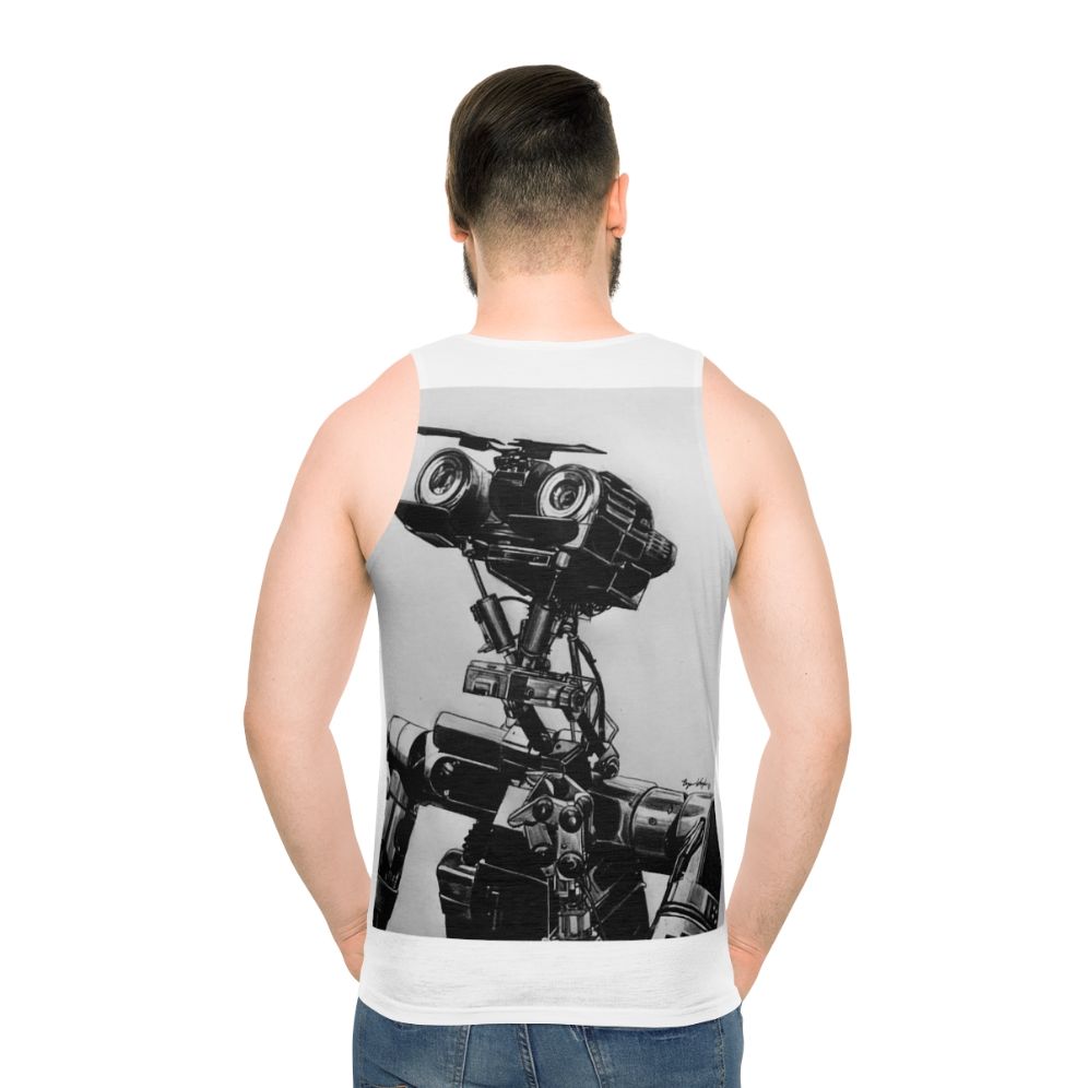 Johnny 5 from the classic 1988 movie Short Circuit on a unisex retro tank top