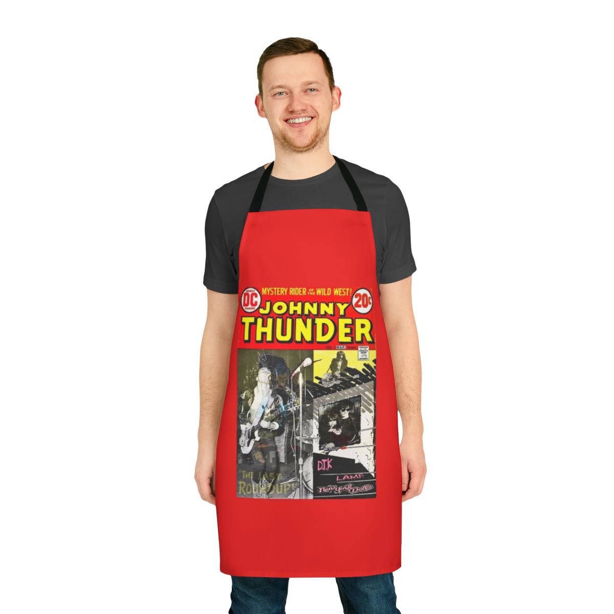 Johnny Thunders-inspired punk rock apron featuring the iconic musician's image