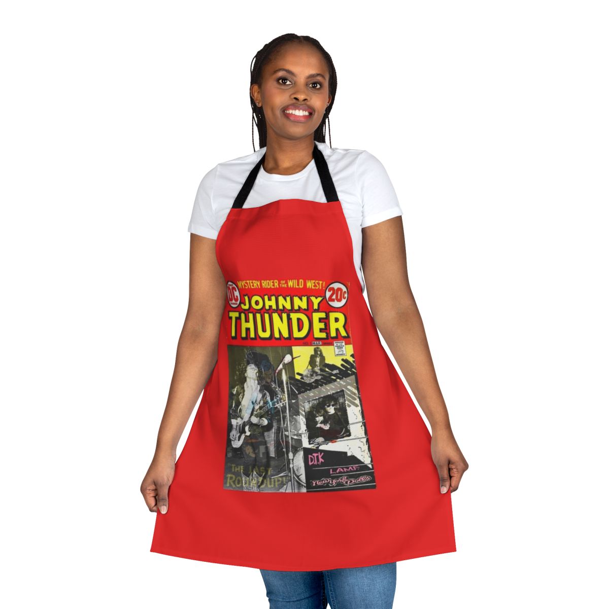 Johnny Thunders-inspired punk rock apron featuring the iconic musician's image