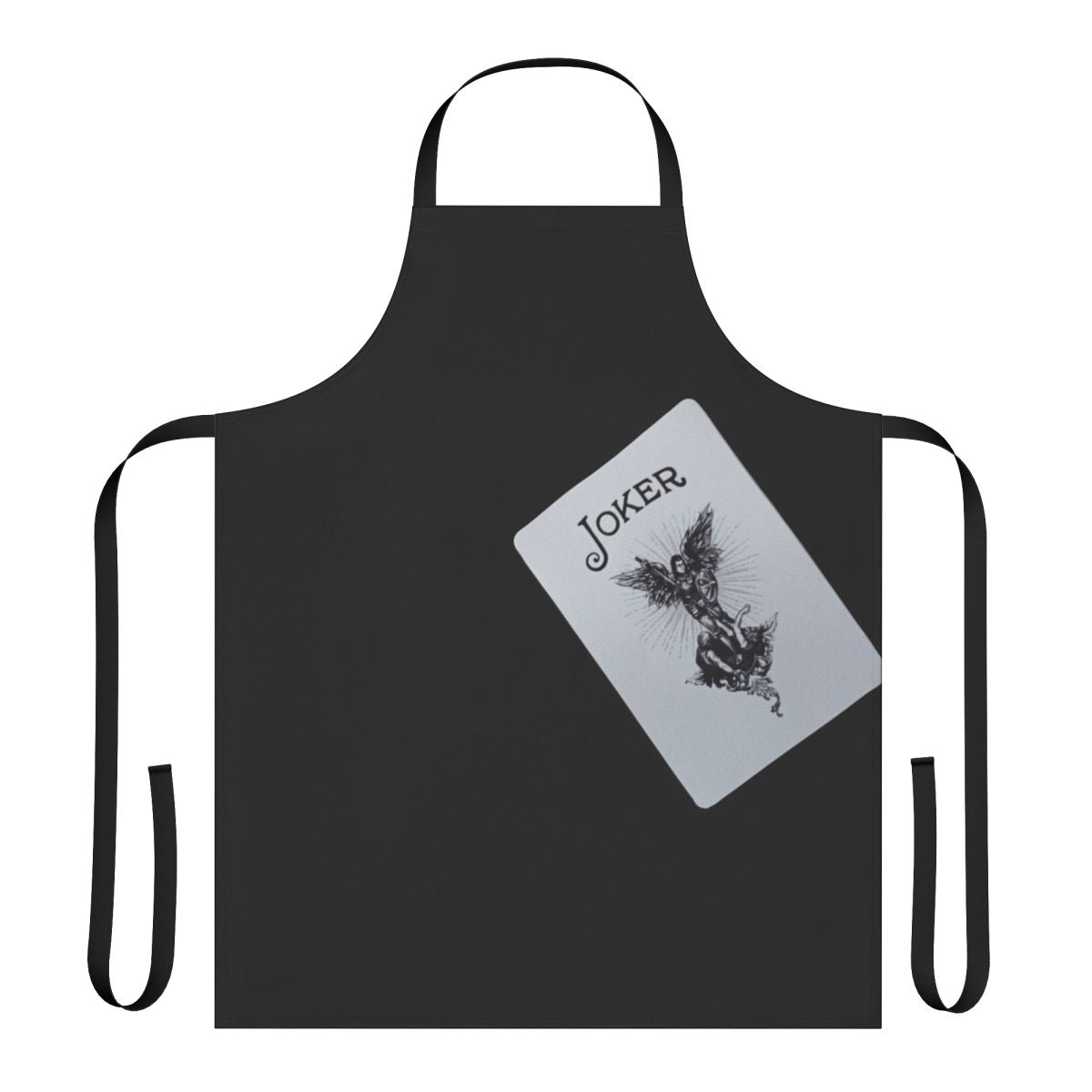 Joker-themed apron with playing card and magic-related graphics
