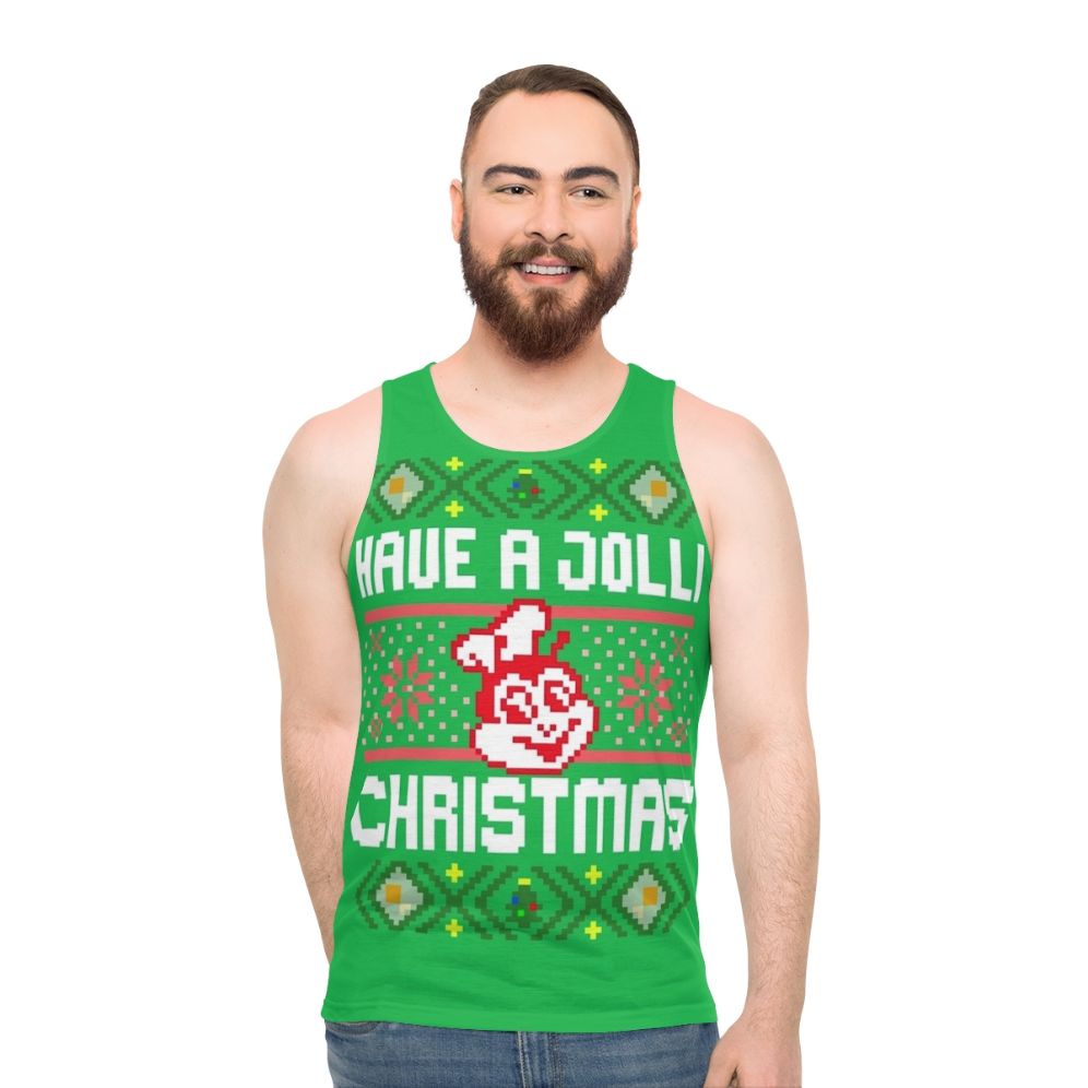 Jollibee Christmas tank top with pixelated design