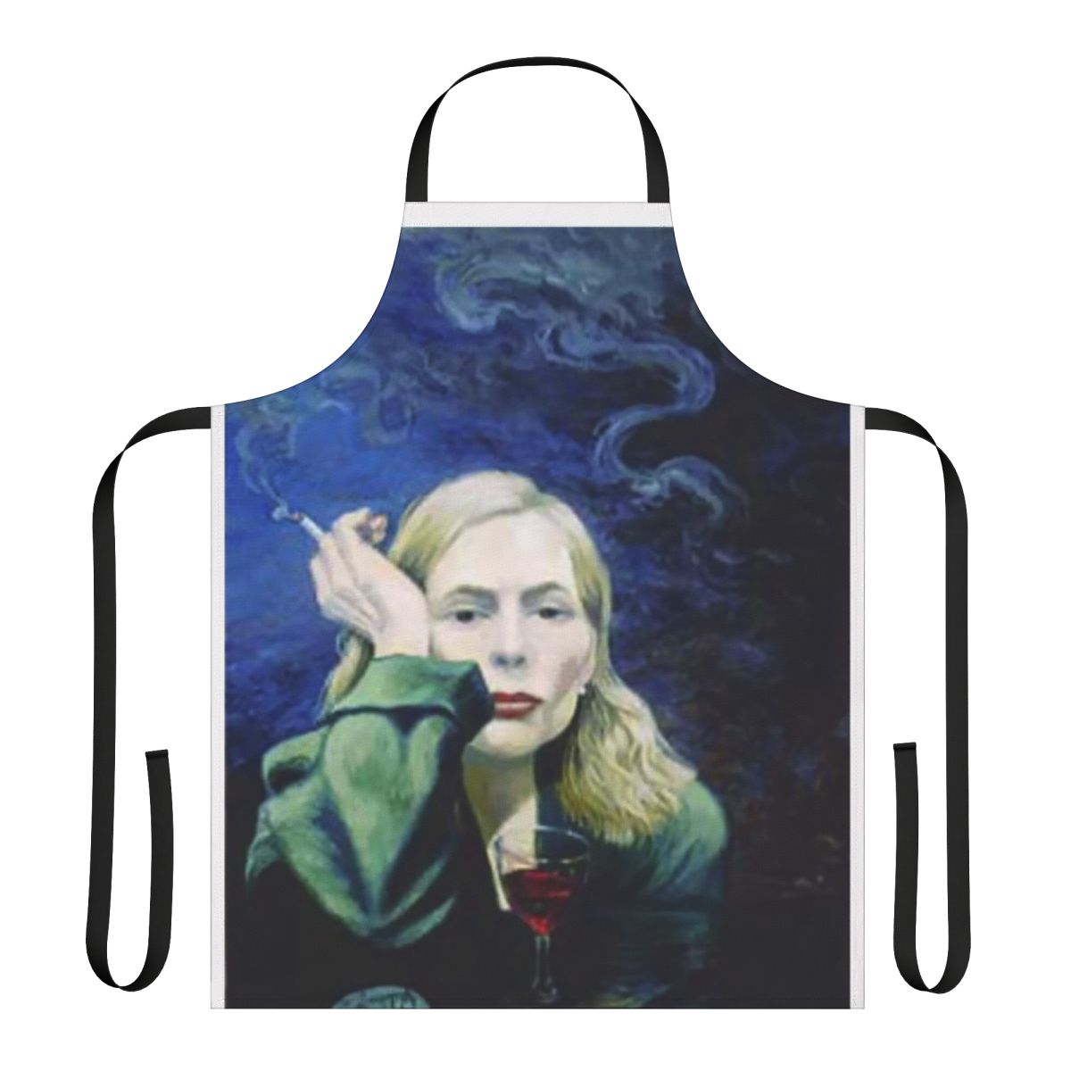 Colorful painting apron featuring Joni Mitchell's iconic "Both Sides Now" album cover art
