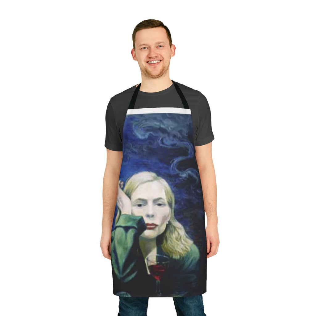 Colorful painting apron featuring Joni Mitchell's iconic "Both Sides Now" album cover art