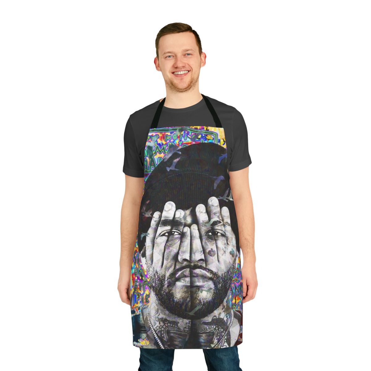 Joyner Lucas Inspired Artwork Apron with Abstract Portrait Graphic