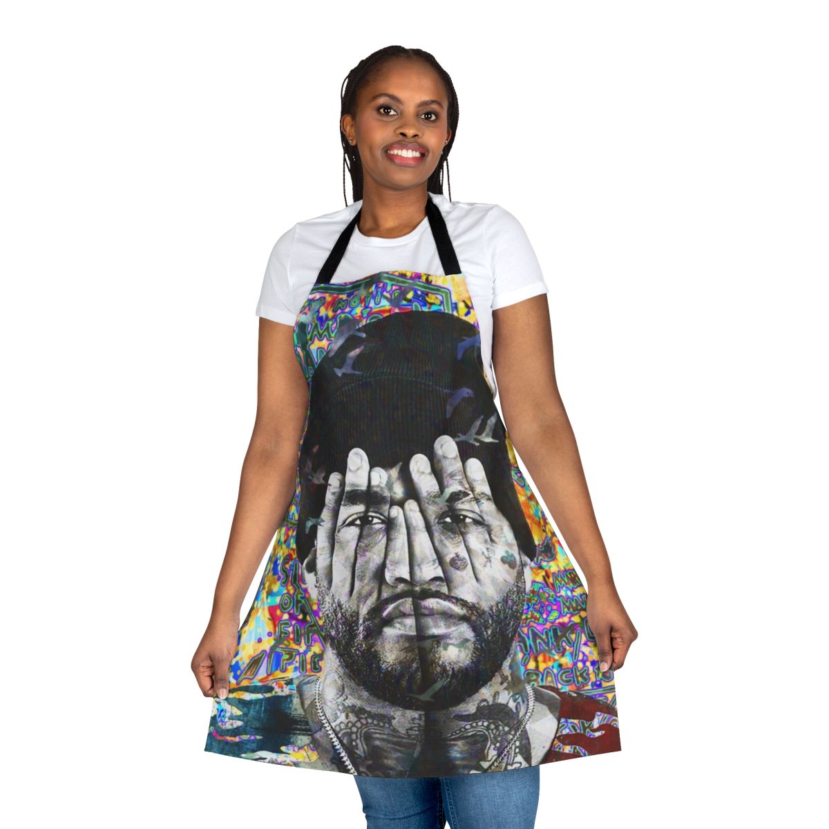 Joyner Lucas Inspired Artwork Apron with Abstract Portrait Graphic