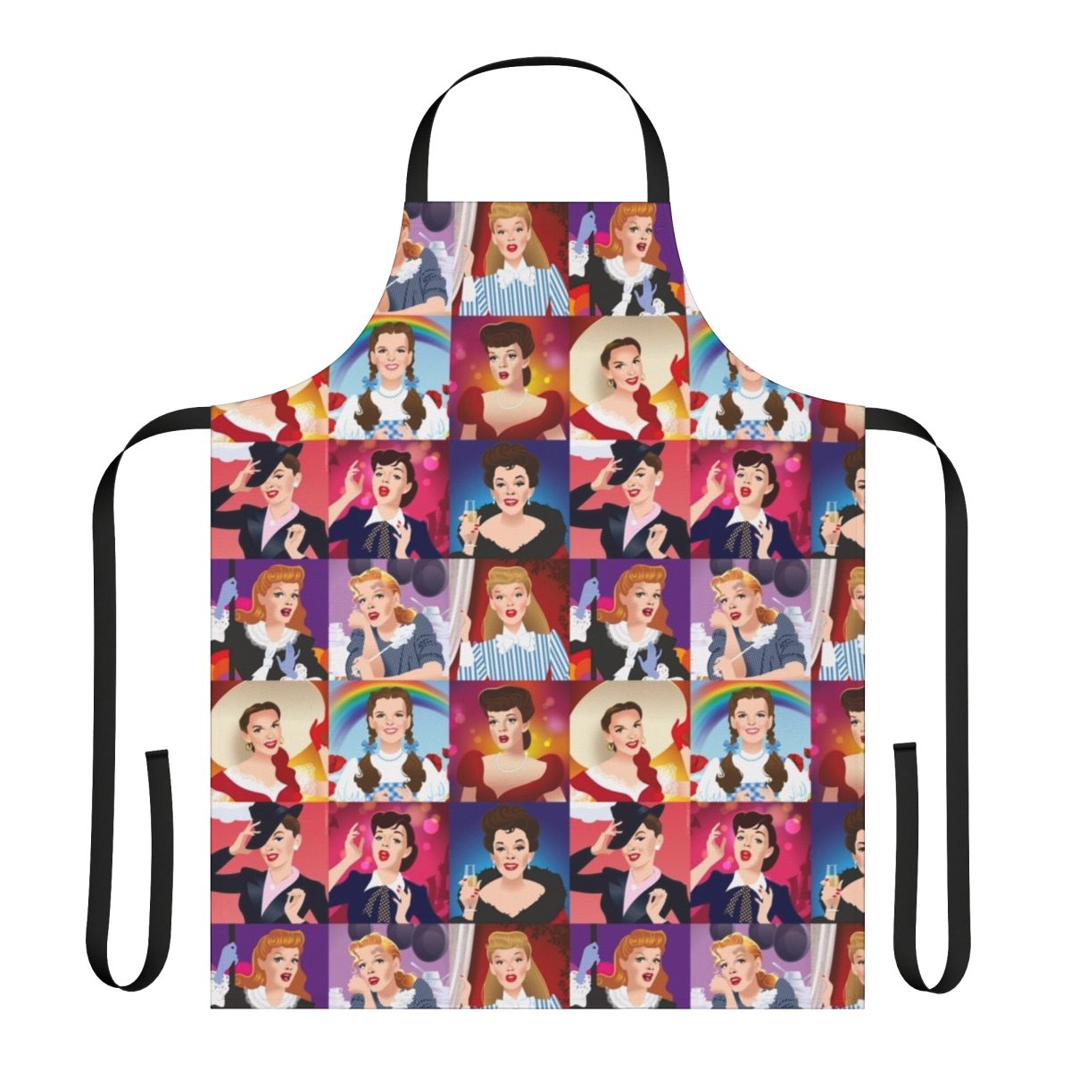 Vibrant Judy Garland pop art design printed on a high-quality apron