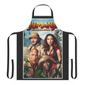 Jumanji-themed apron with Dwayne Johnson, Jack Black, and Kevin Hart graphics