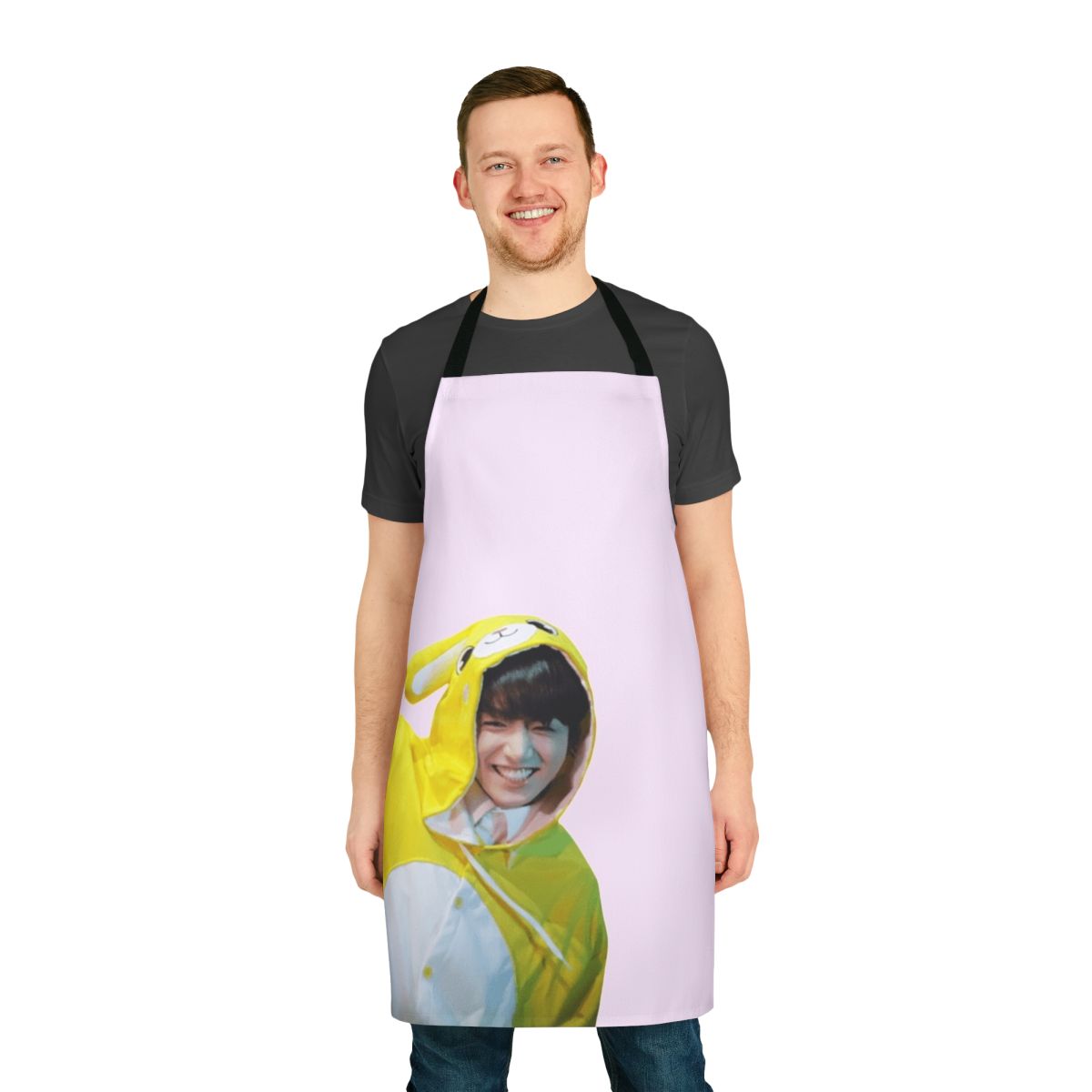 Jungkook inspired bunny print apron with a smile and happy design