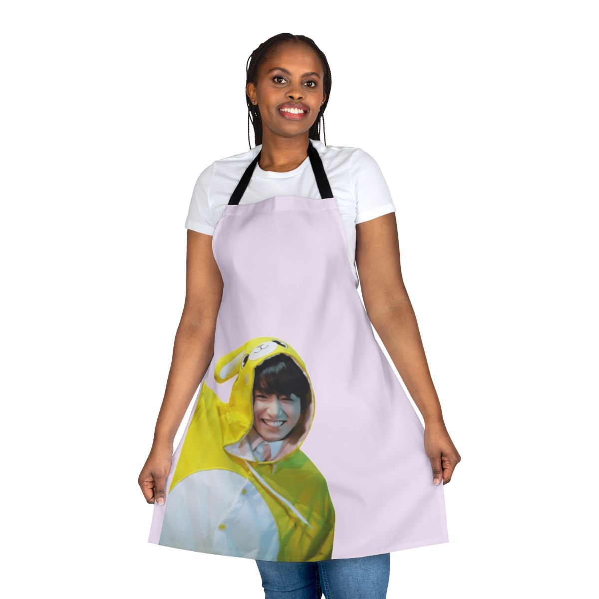 Jungkook inspired bunny print apron with a smile and happy design