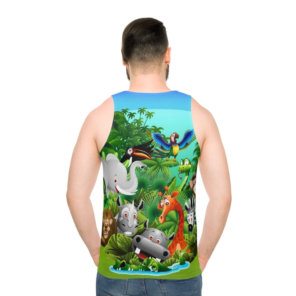 Unisex tank top with jungle-themed animal print design