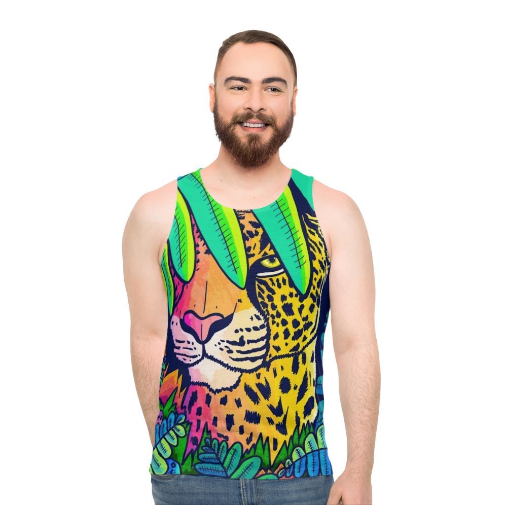 Jungle Leopard Unisex Tank Top with Vibrant Tropical Print