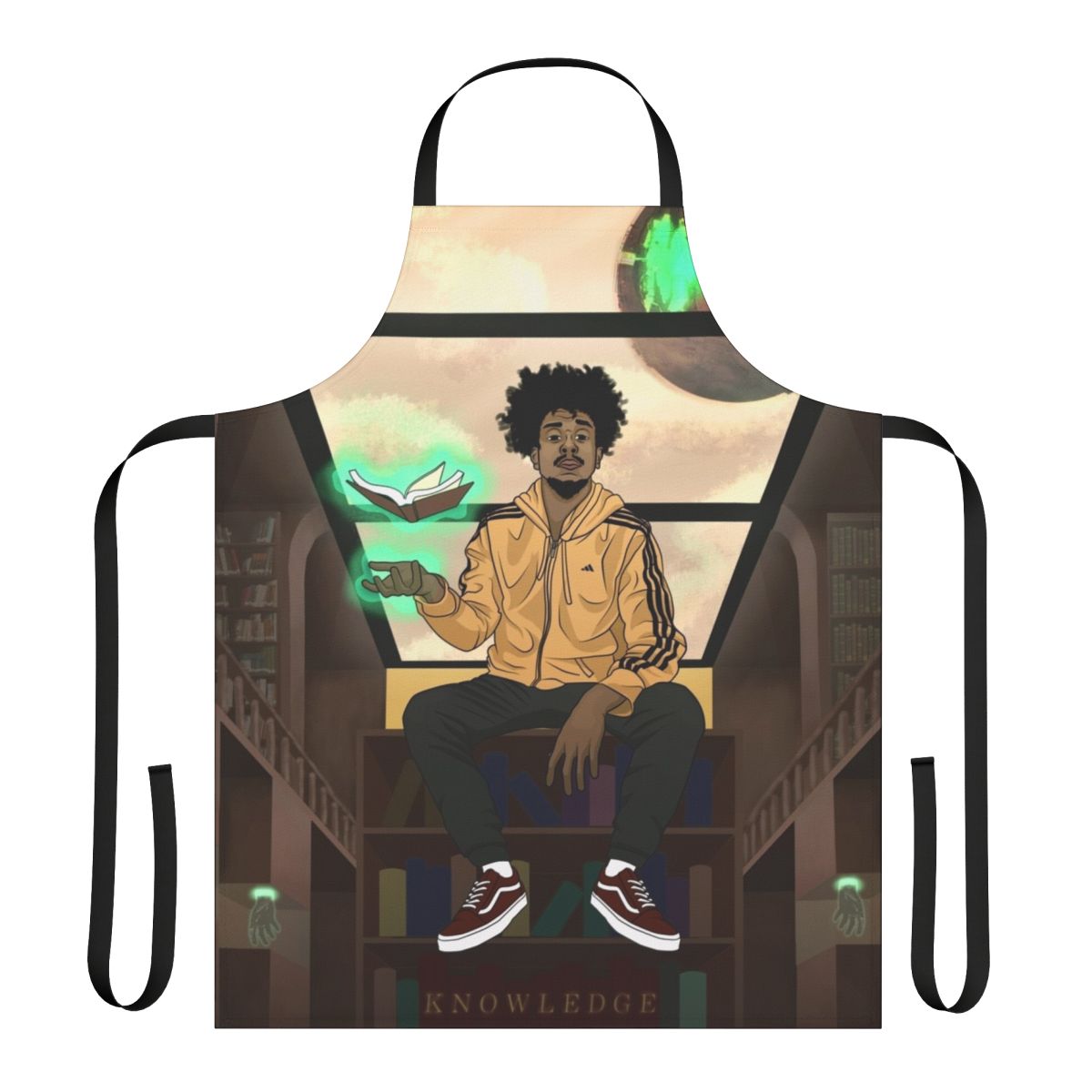 Kaan-inspired library apron with fantasy and hip hop elements