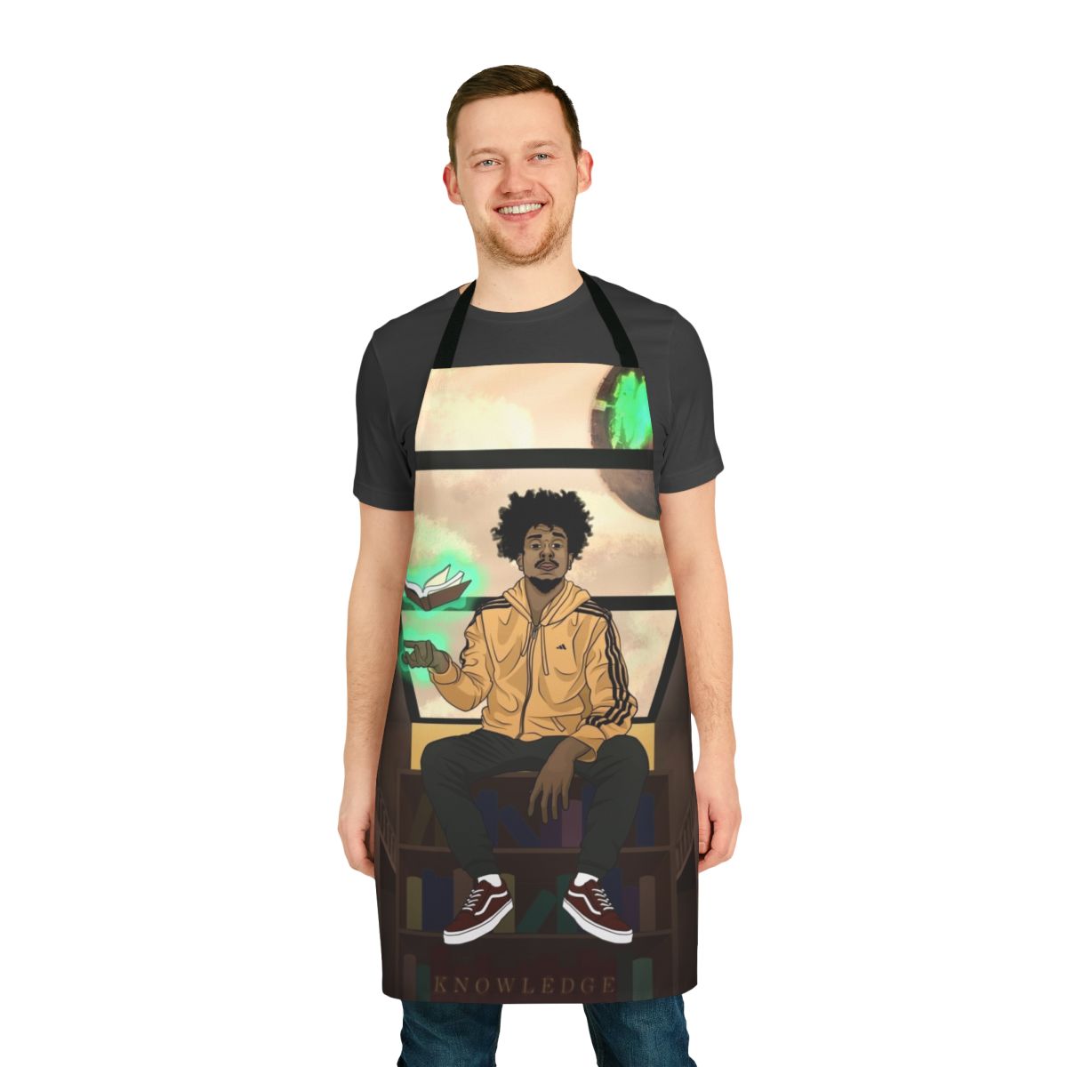 Kaan-inspired library apron with fantasy and hip hop elements