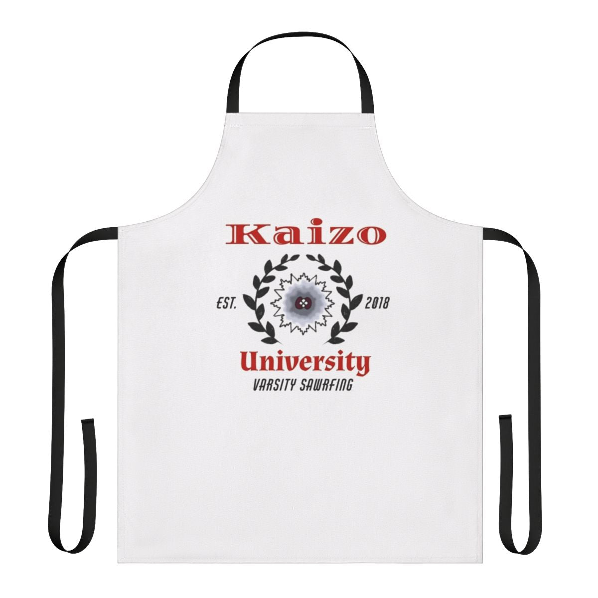 Kaizo Sawrfing inspired apron with varsity-style graphic design