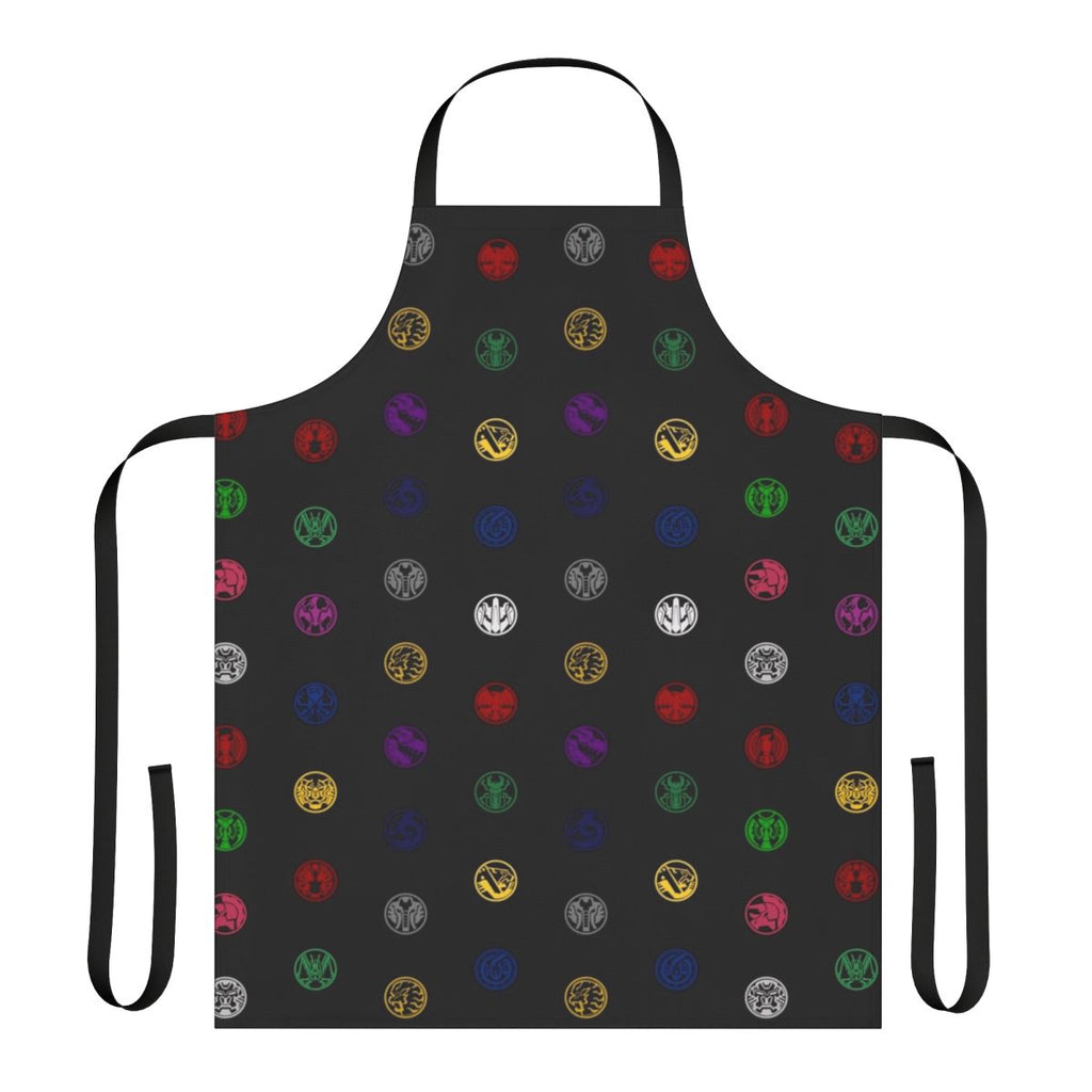 Kamen Rider Ooo-inspired apron featuring an intricate medal-themed design