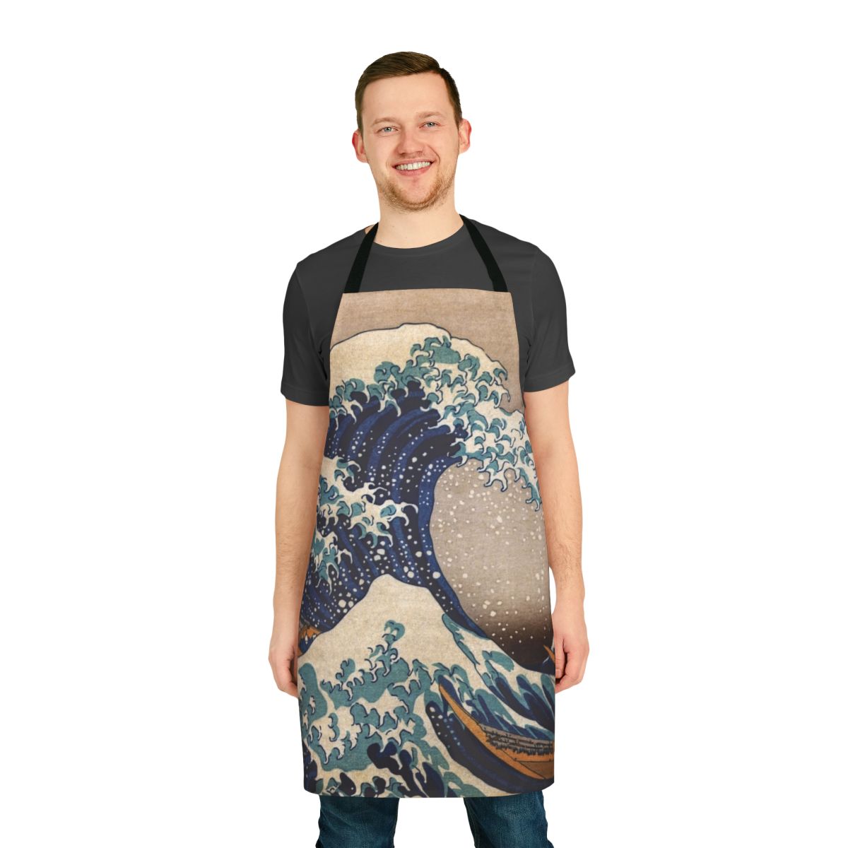 Apron featuring The Great Wave off Kanagawa, a famous Japanese woodblock print by Hokusai