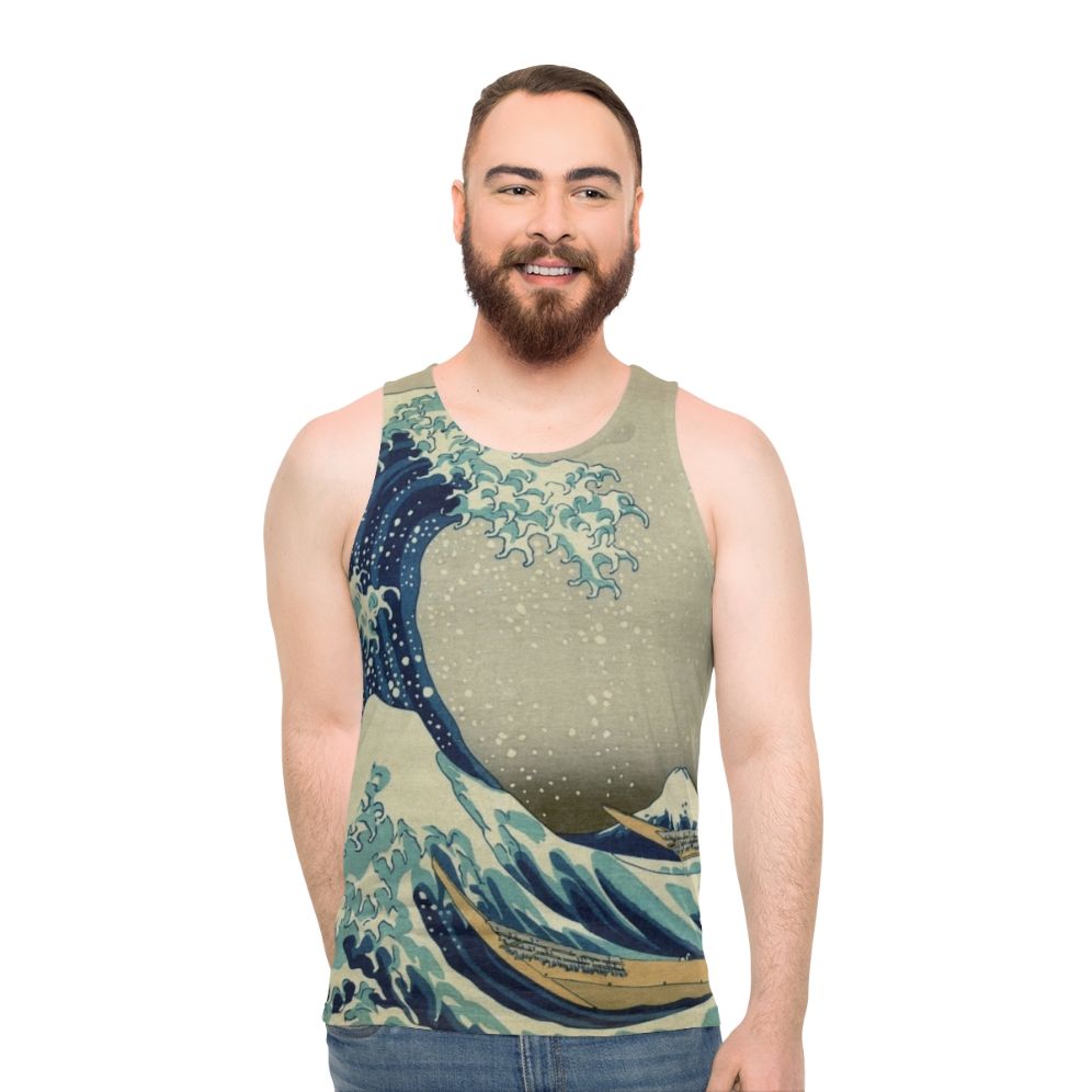 Unisex tank top featuring Hokusai's iconic Kanagawa Wave design