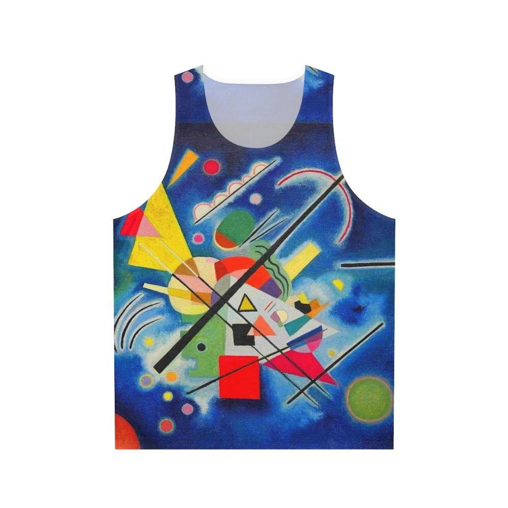 Unisex tank top featuring an abstract blue painting inspired by Kandinsky