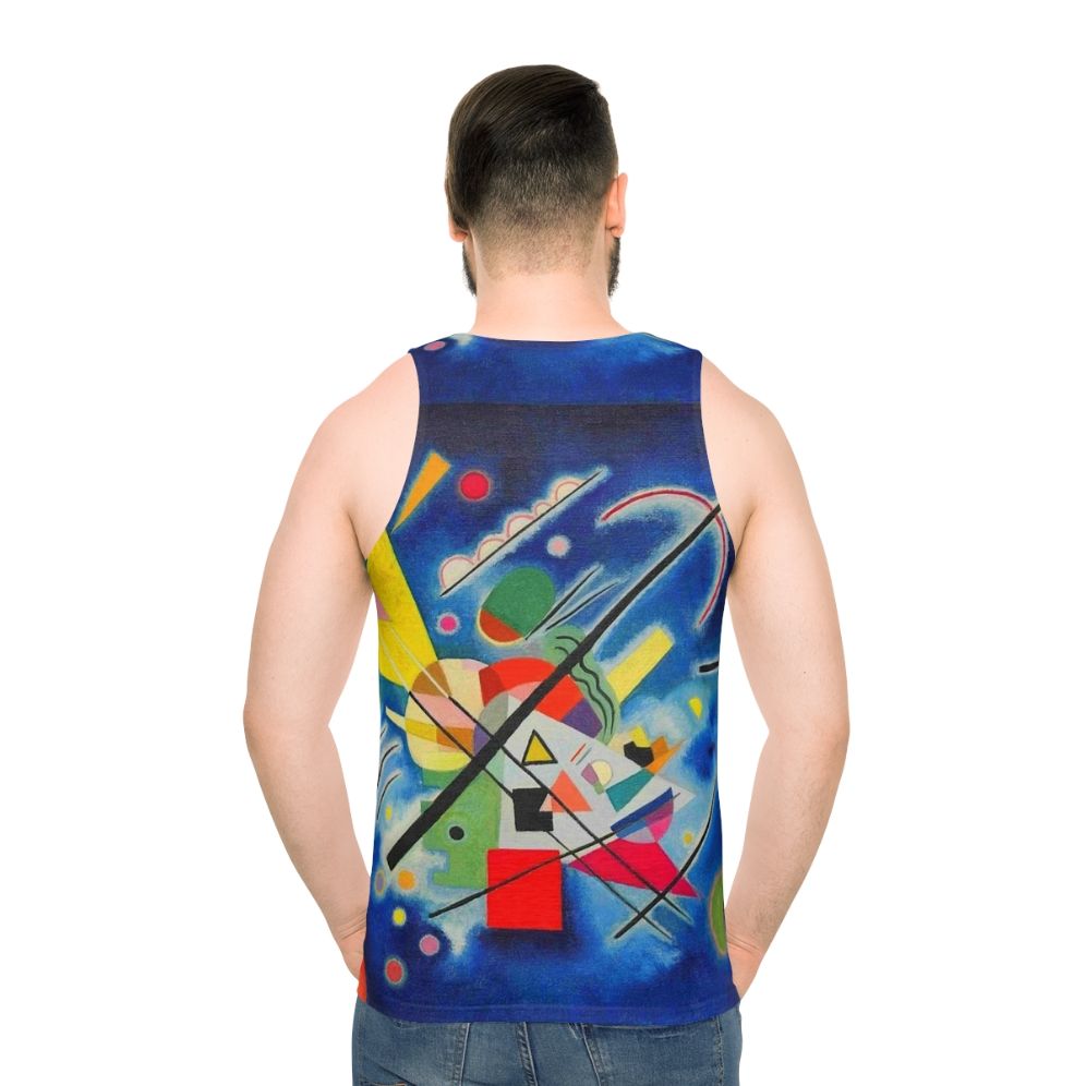 Unisex tank top featuring an abstract blue painting inspired by Kandinsky
