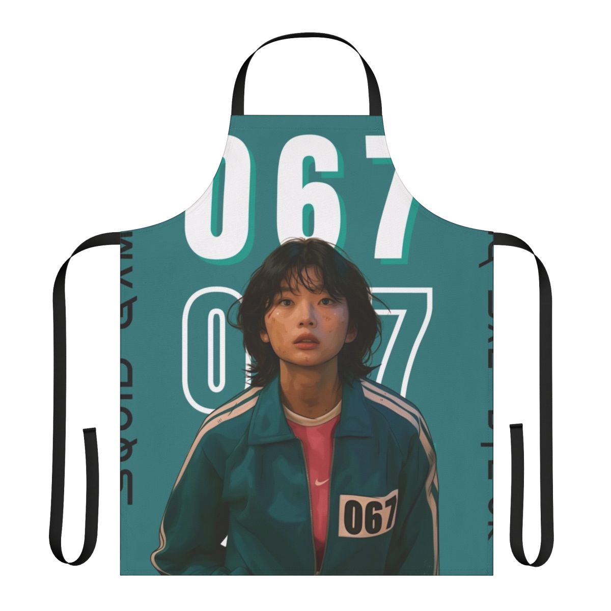 Kang Sae Byeok inspired apron featuring the character's number 067 from the hit Netflix series Squid Game