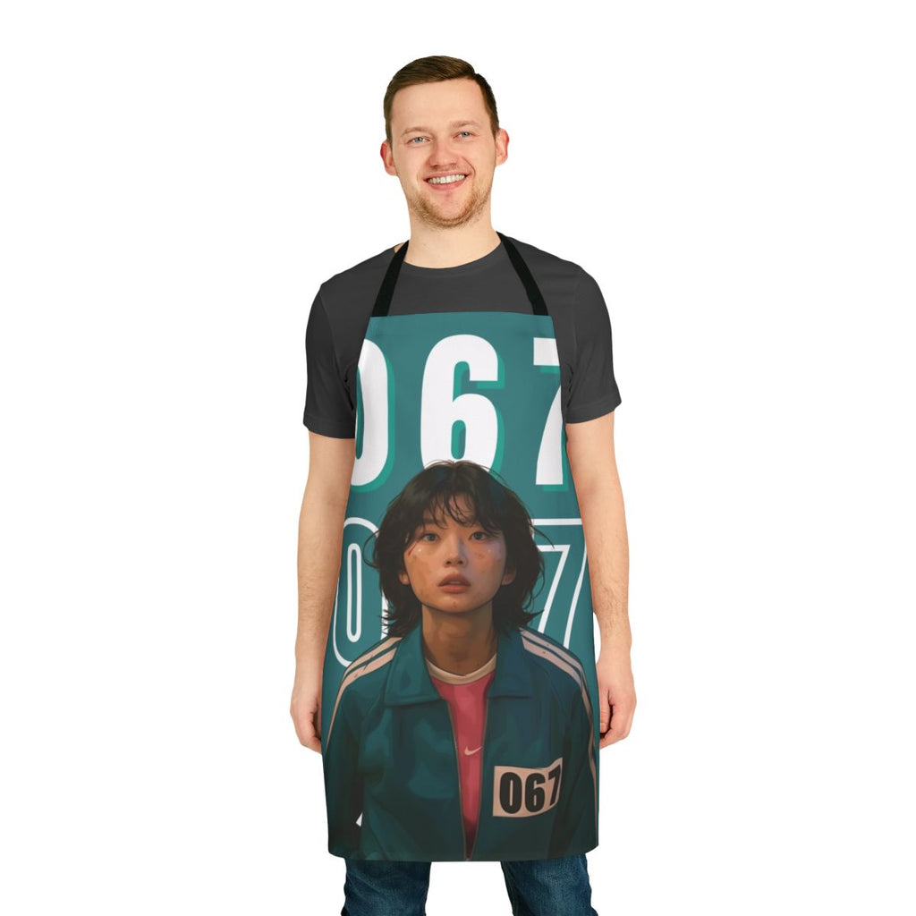 Kang Sae Byeok inspired apron featuring the character's number 067 from the hit Netflix series Squid Game