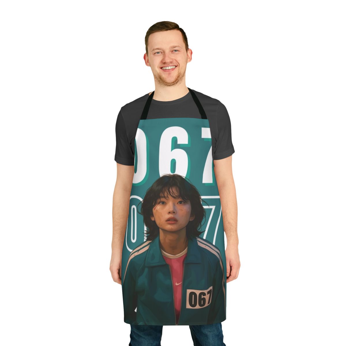 Kang Sae Byeok inspired apron featuring the character's number 067 from the hit Netflix series Squid Game