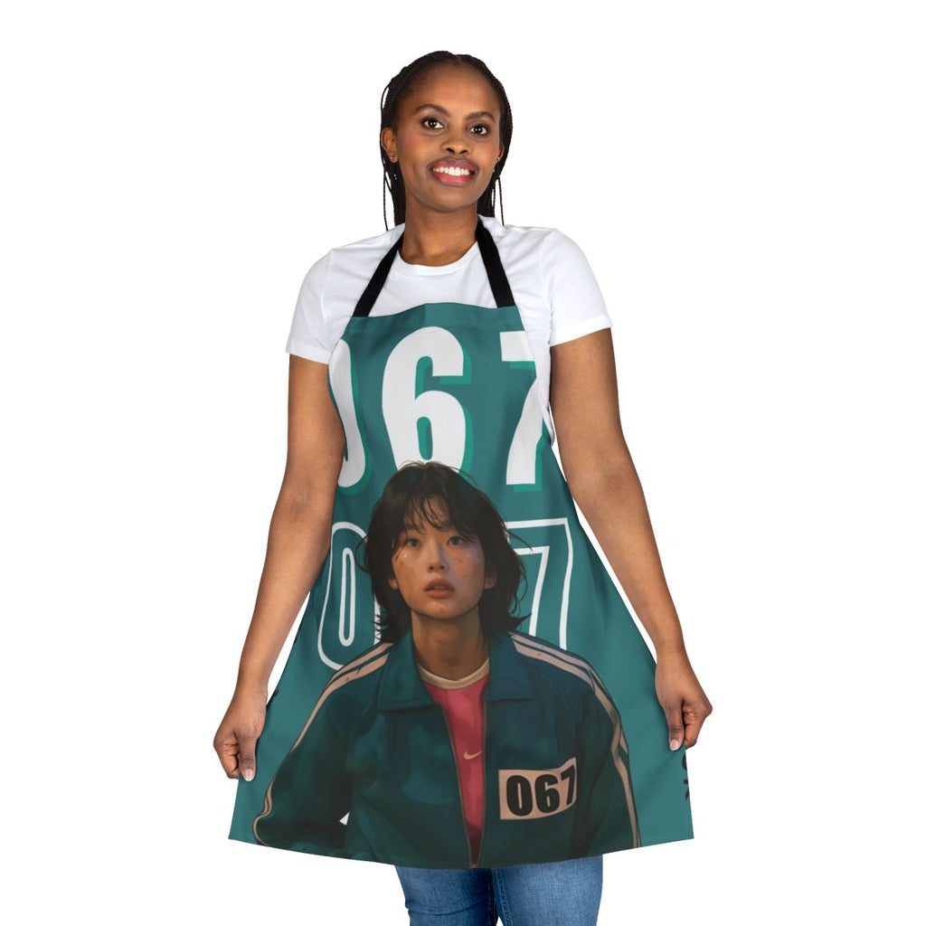 Kang Sae Byeok inspired apron featuring the character's number 067 from the hit Netflix series Squid Game