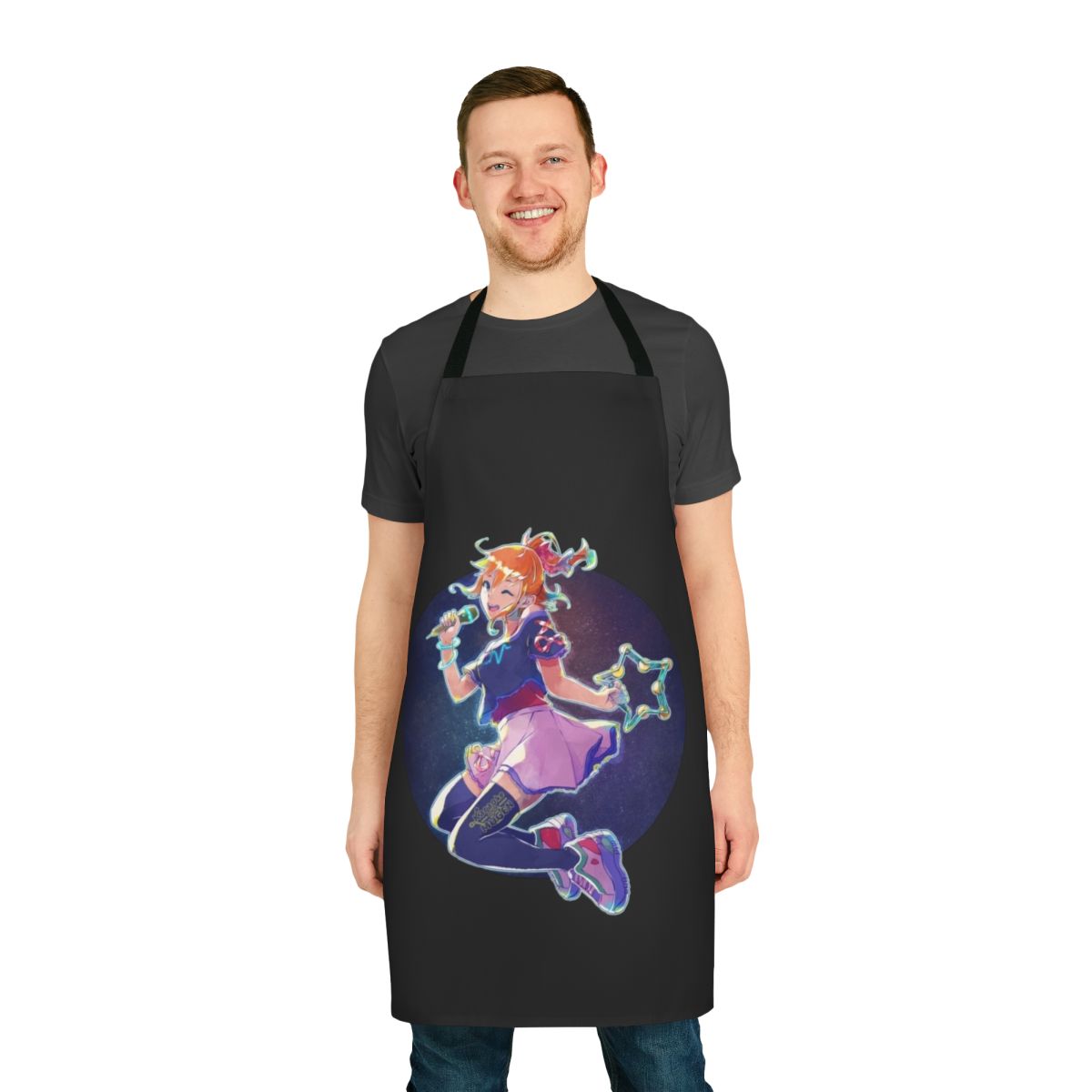 Anime-style karaoke apron with Mugen character design