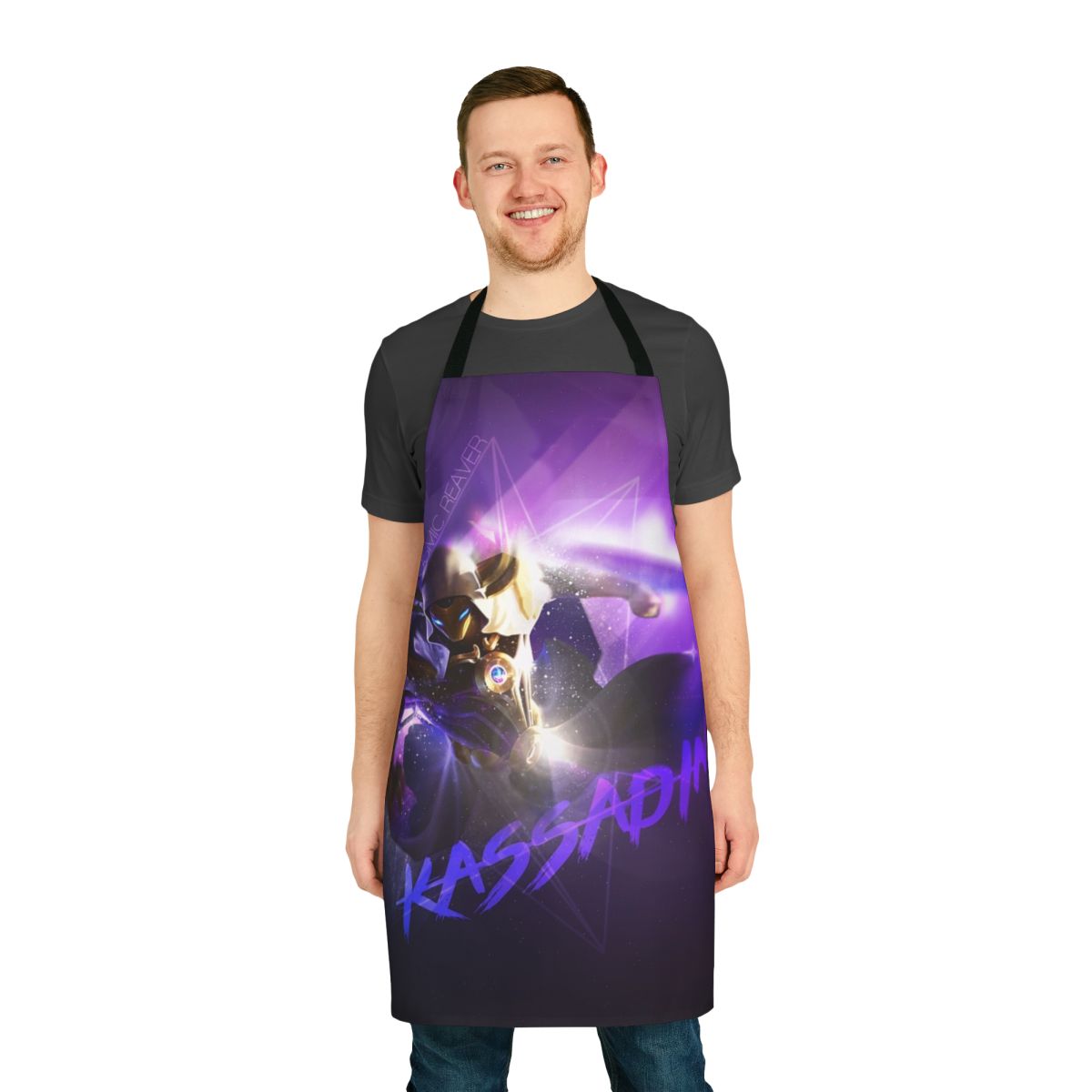 Kassadin-inspired artistic design on a high-quality apron for League of Legends fans and gamers.