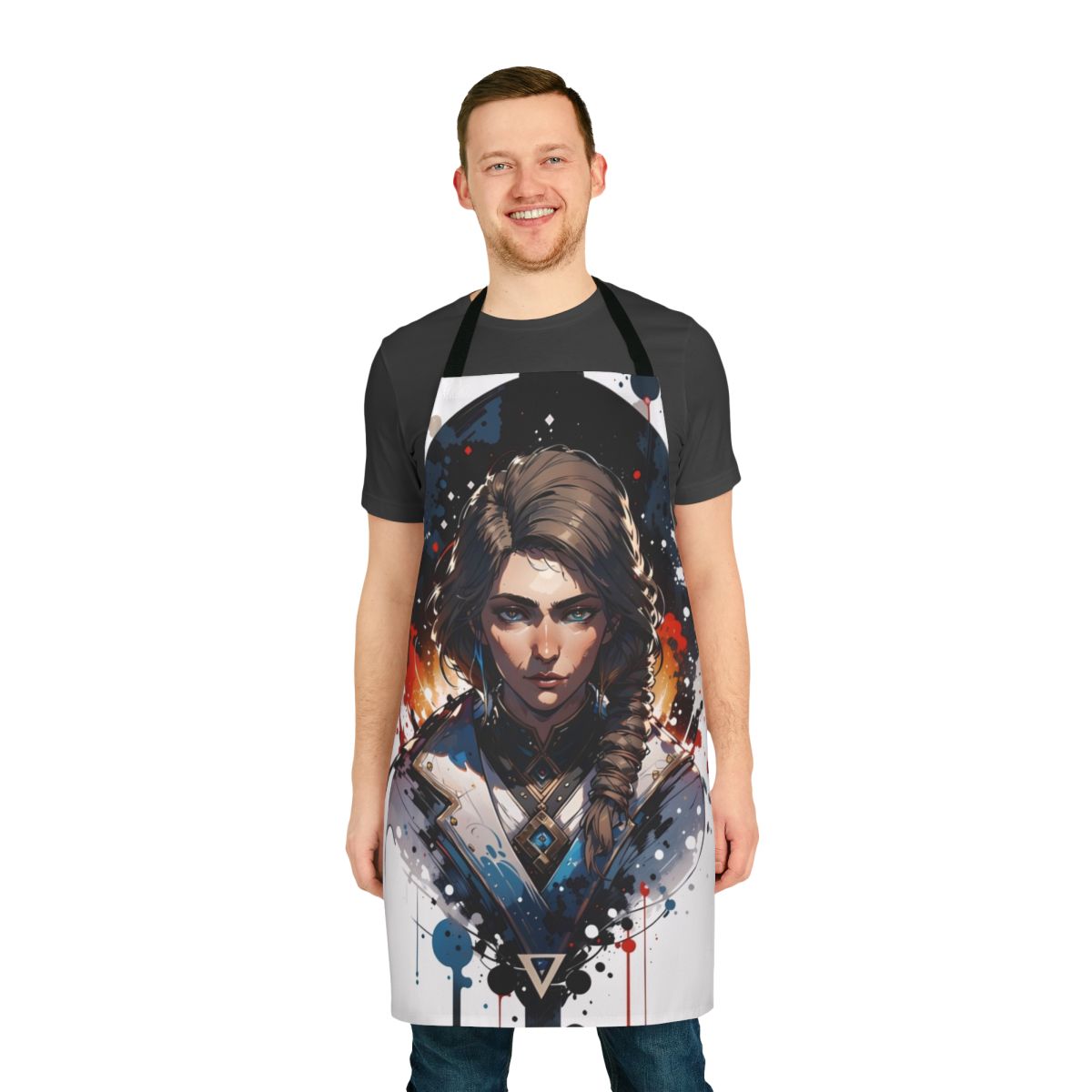 Assassin's Creed-themed apron featuring the character Kassandra