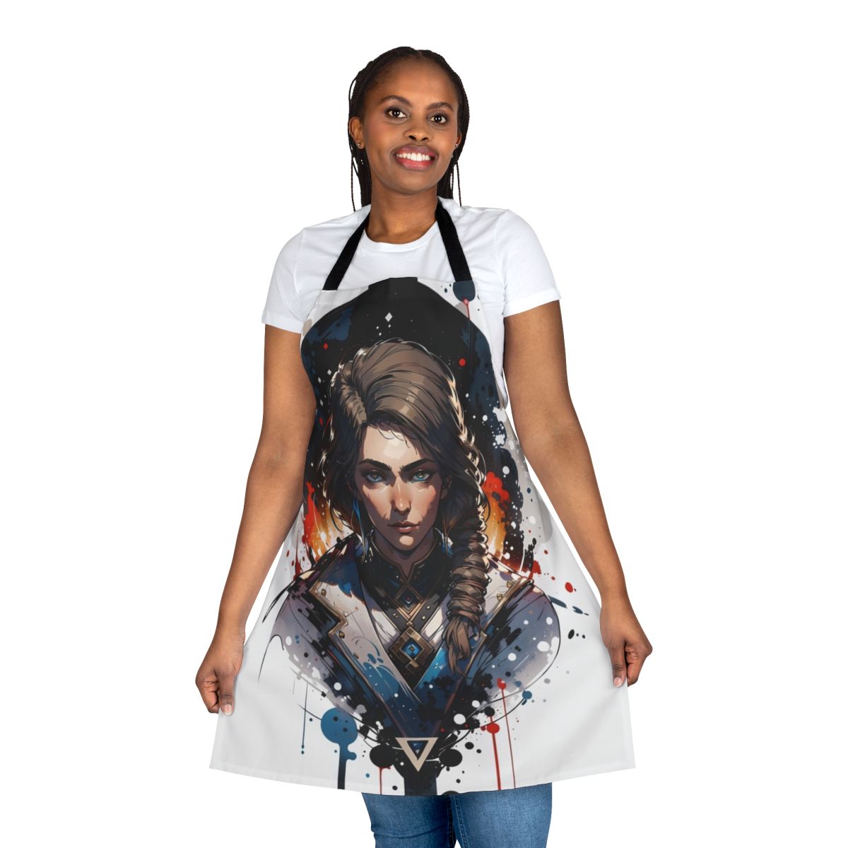 Assassin's Creed-themed apron featuring the character Kassandra