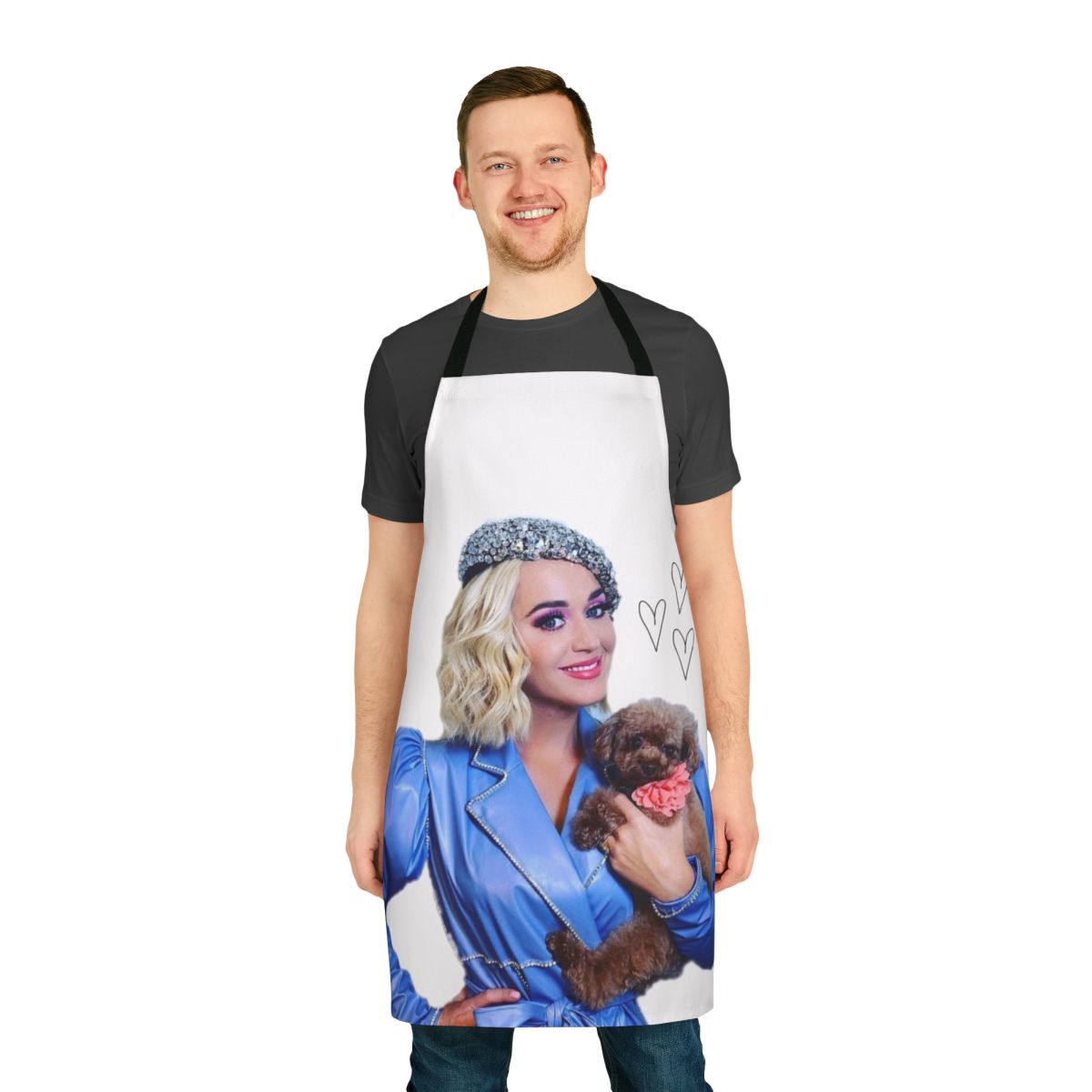 Katy Perry-inspired apron with a dog and animal print design