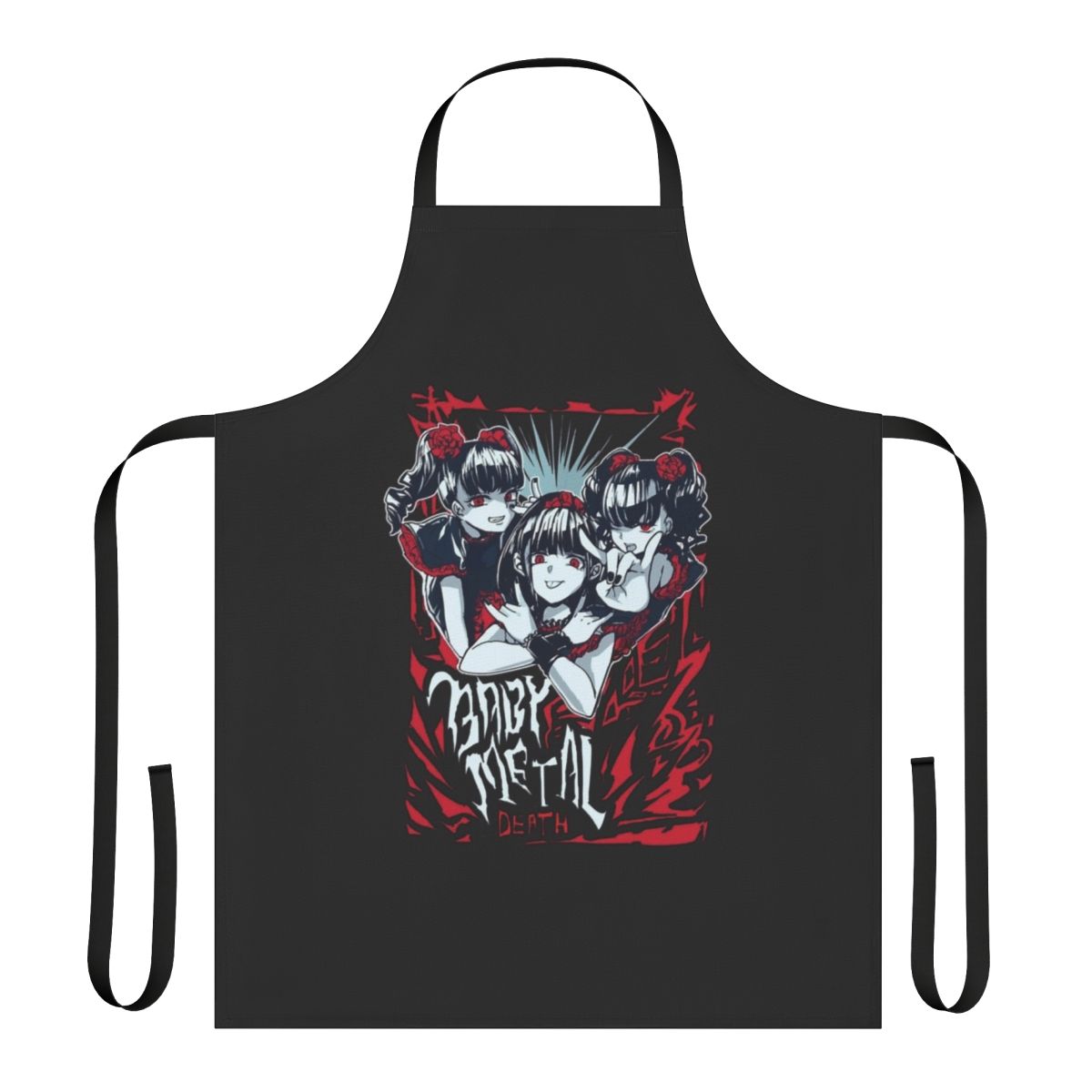 Colorful anime-style apron with Baby Metal-inspired design