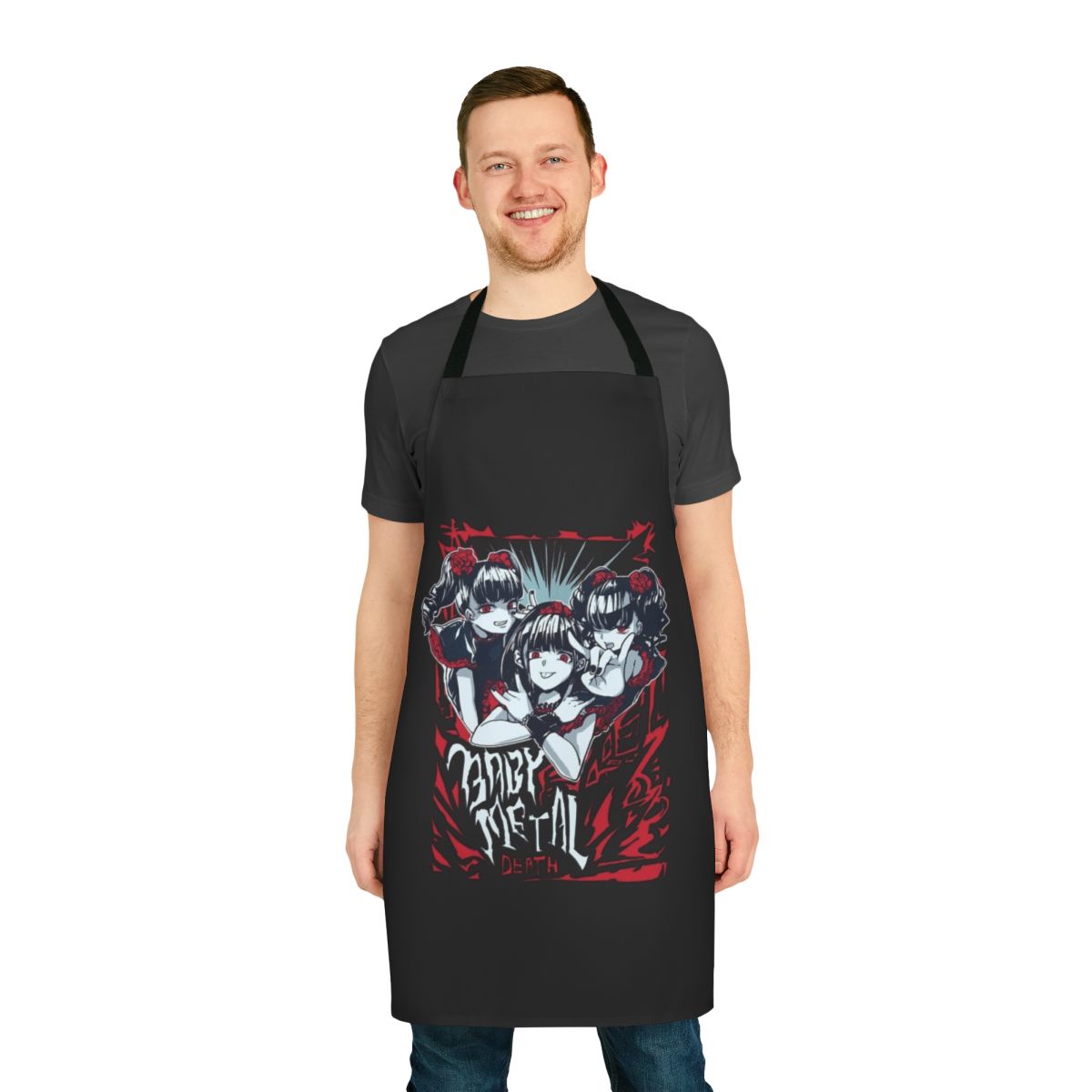 Colorful anime-style apron with Baby Metal-inspired design