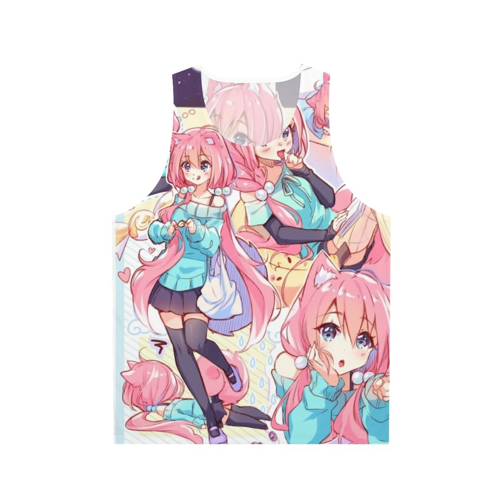 Kawaii anime-inspired unisex tank top with pink-haired character