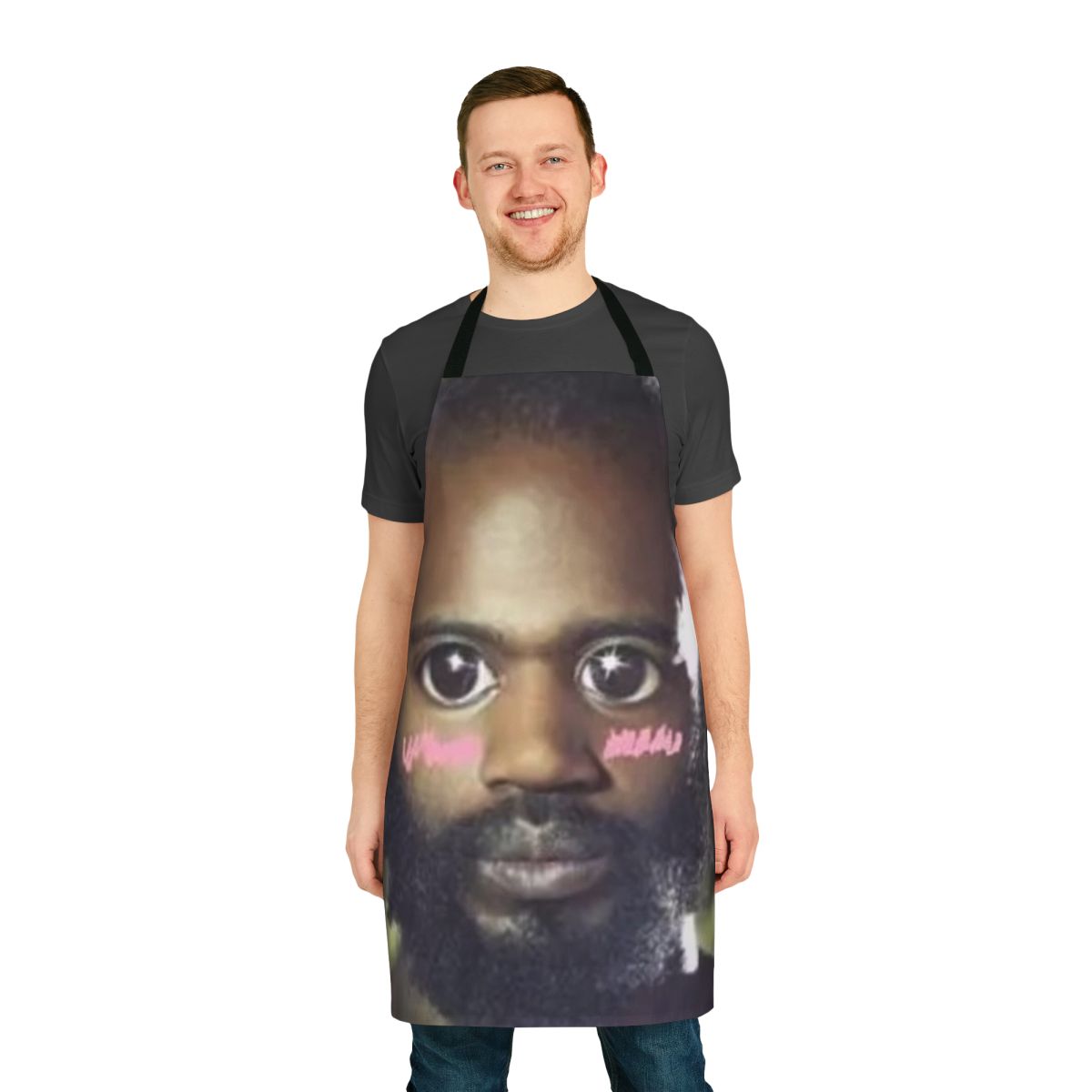 Kawaii-style apron with graphics of Death Grips frontman Mc Ride
