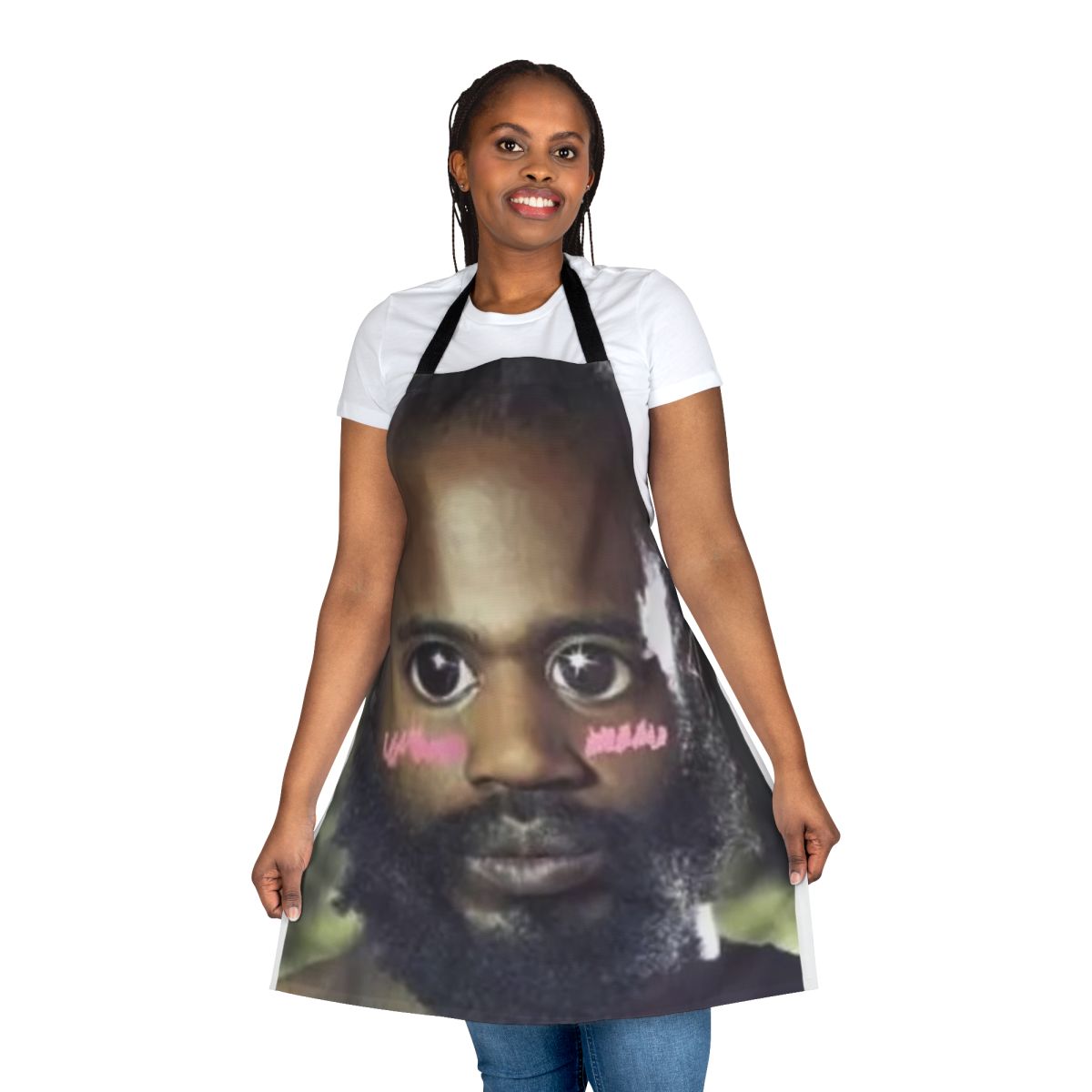 Kawaii-style apron with graphics of Death Grips frontman Mc Ride
