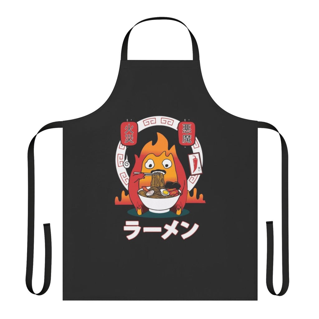 Kawaii anime-inspired apron featuring Calcifer the fire demon from Studio Ghibli's Howl's Moving Castle